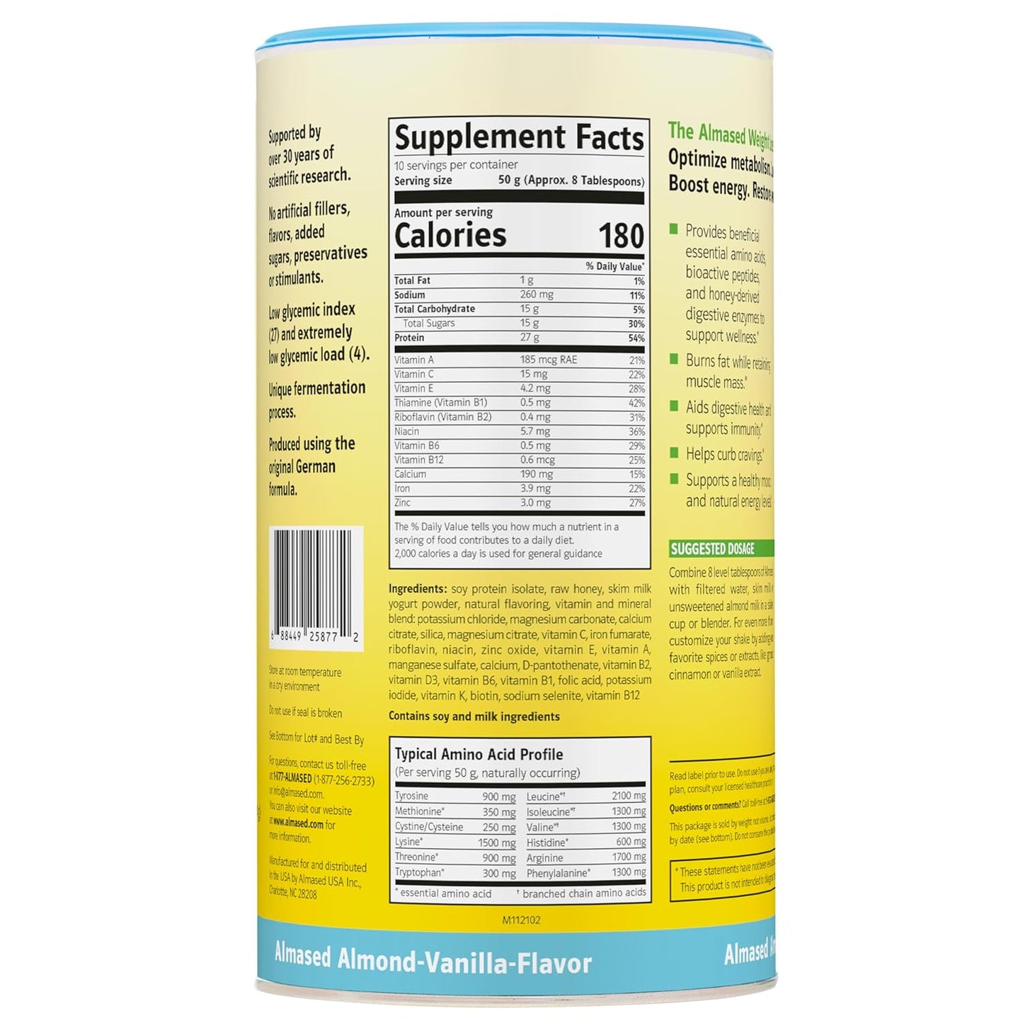Vanilla Meal Replacement Shake - Low-Glycemic High Plant Base Protein Powder- Nutritional Weight Health Support Supplement - Vanilla Flavor - 17.6 Oz (1.1 Pound (3 Pack))