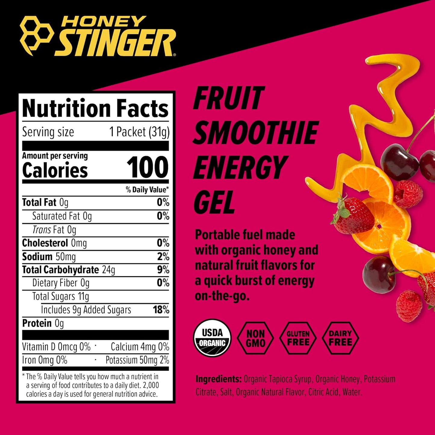 Energy Gel Variety Pack | 5 Packs Each of Gold and Organic Fruit Smoothie | Gluten Free & Caffeine Free | for All Exercises | Sports Nutrition for Home & Gym, Pre and Mid Workout