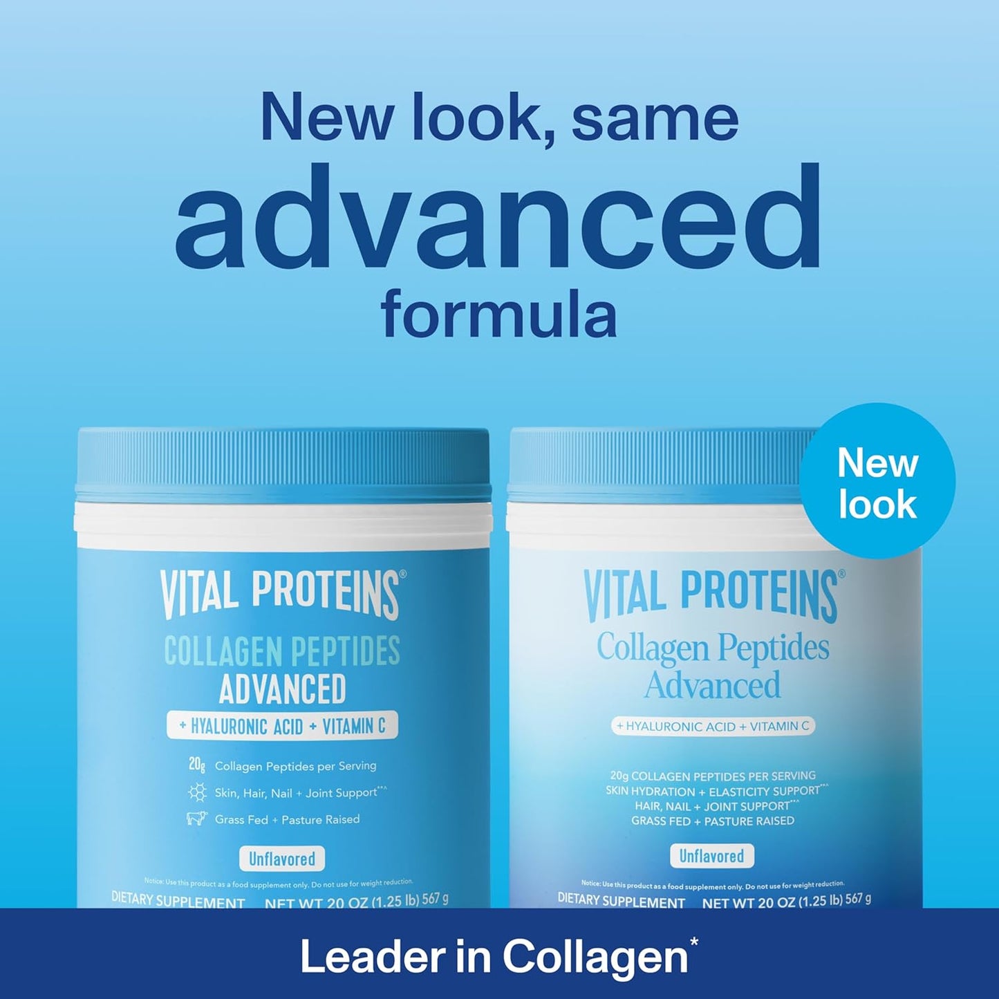 Collagen Peptides Powder with Hyaluronic Acid and Vitamin C, Unflavored, 20 Oz