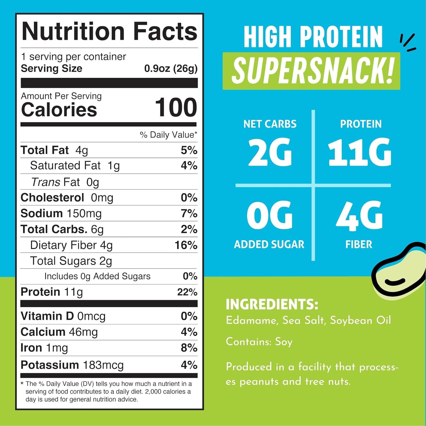Crunchy Dry Roasted Edamame Snacks (Sea Salt), Keto Snack Food, High Protein (11G) Healthy Snacks, Low Carb Gluten Free Office Vegan Food 100 Calorie Snack Pack, 0.9Oz 10 Pack