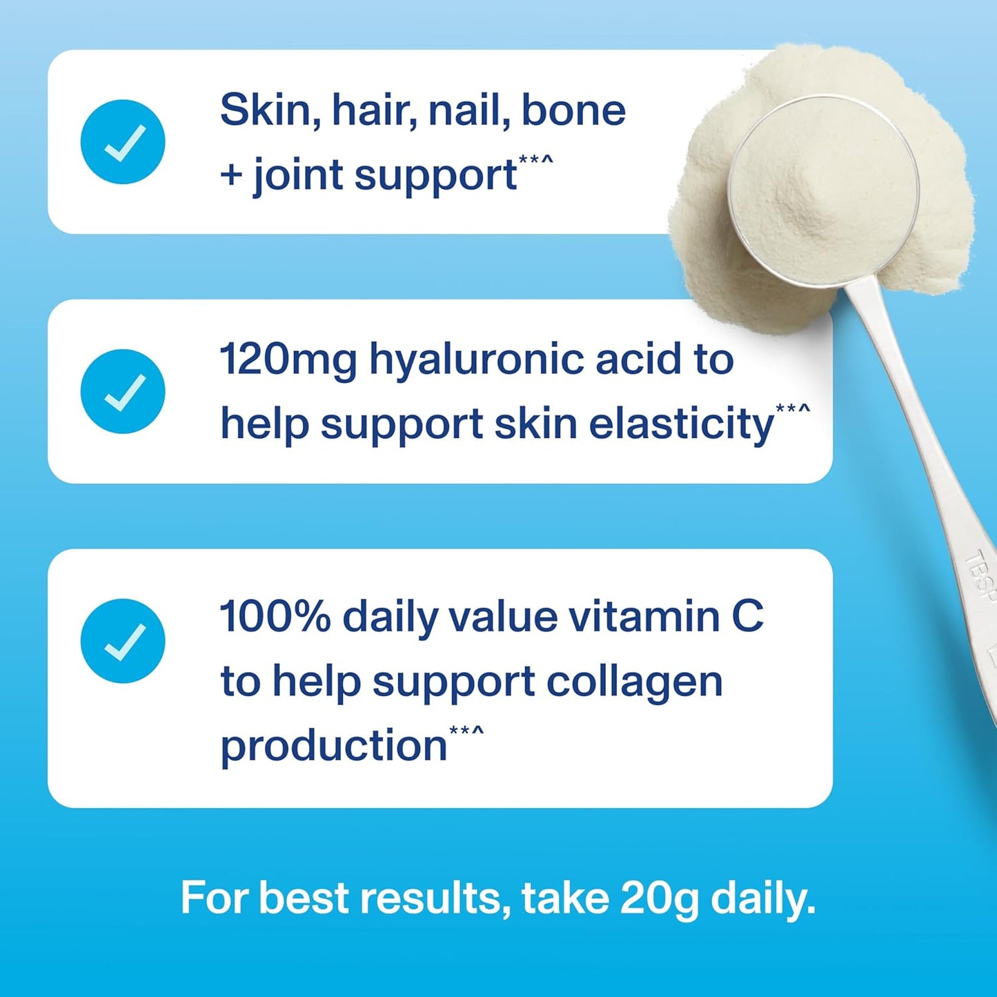 Collagen Peptides Powder with Hyaluronic Acid and Vitamin C, Unflavored, 20 Oz