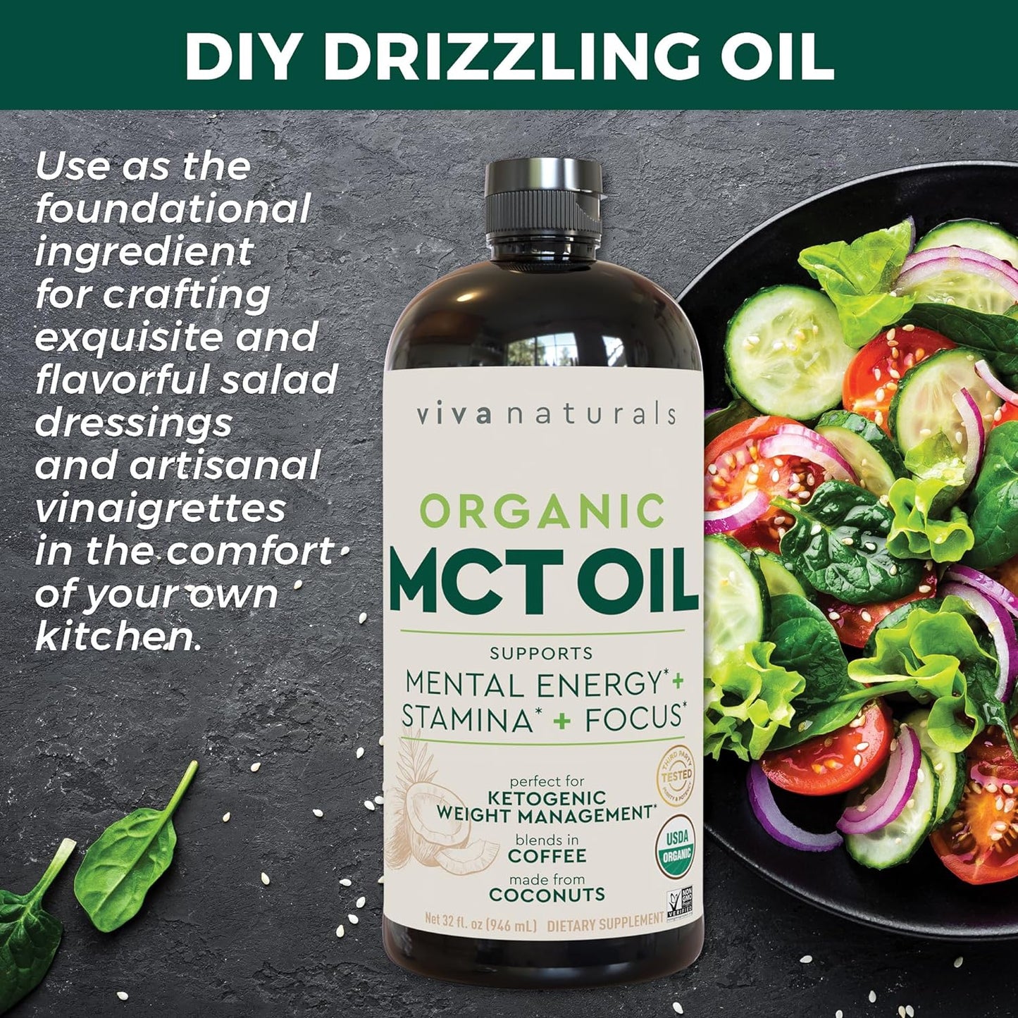 Organic MCT Oil 32 Fl Oz - Best MCT Oil Organic for Coffee, MCT Coconut Oil Supports Energy & Mental Clarity, USDA Organic, Non-Gmo, Paleo & Keto Certified, MCT Wellness