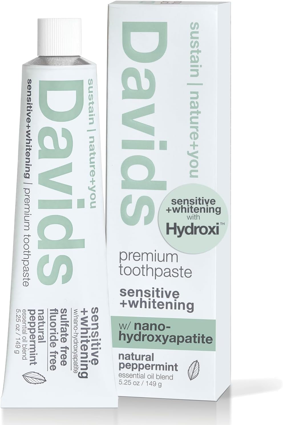 Fluoride Free Nano Hydroxyapatite Toothpaste for Remineralizing Enamel & Sensitive Relief, Whitening, Antiplaque, SLS Free, Natural Peppermint, 5.25Oz, Made in USA