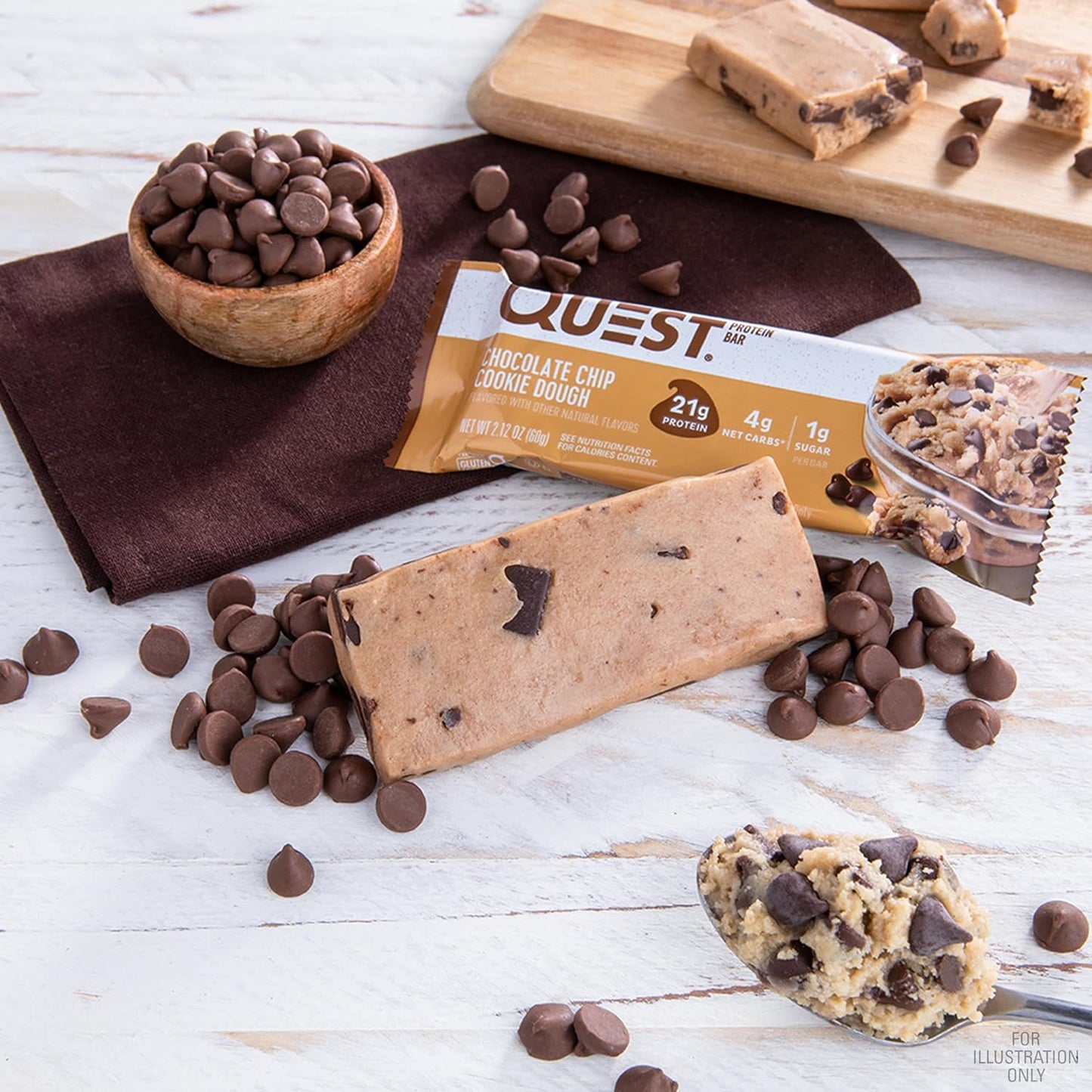 Chocolate Chip Dough Cookie Protein Bars, 21G Protein, 1G Sugar, 4G Net Carb, Gluten Free, Keto Friendy, 12 Count