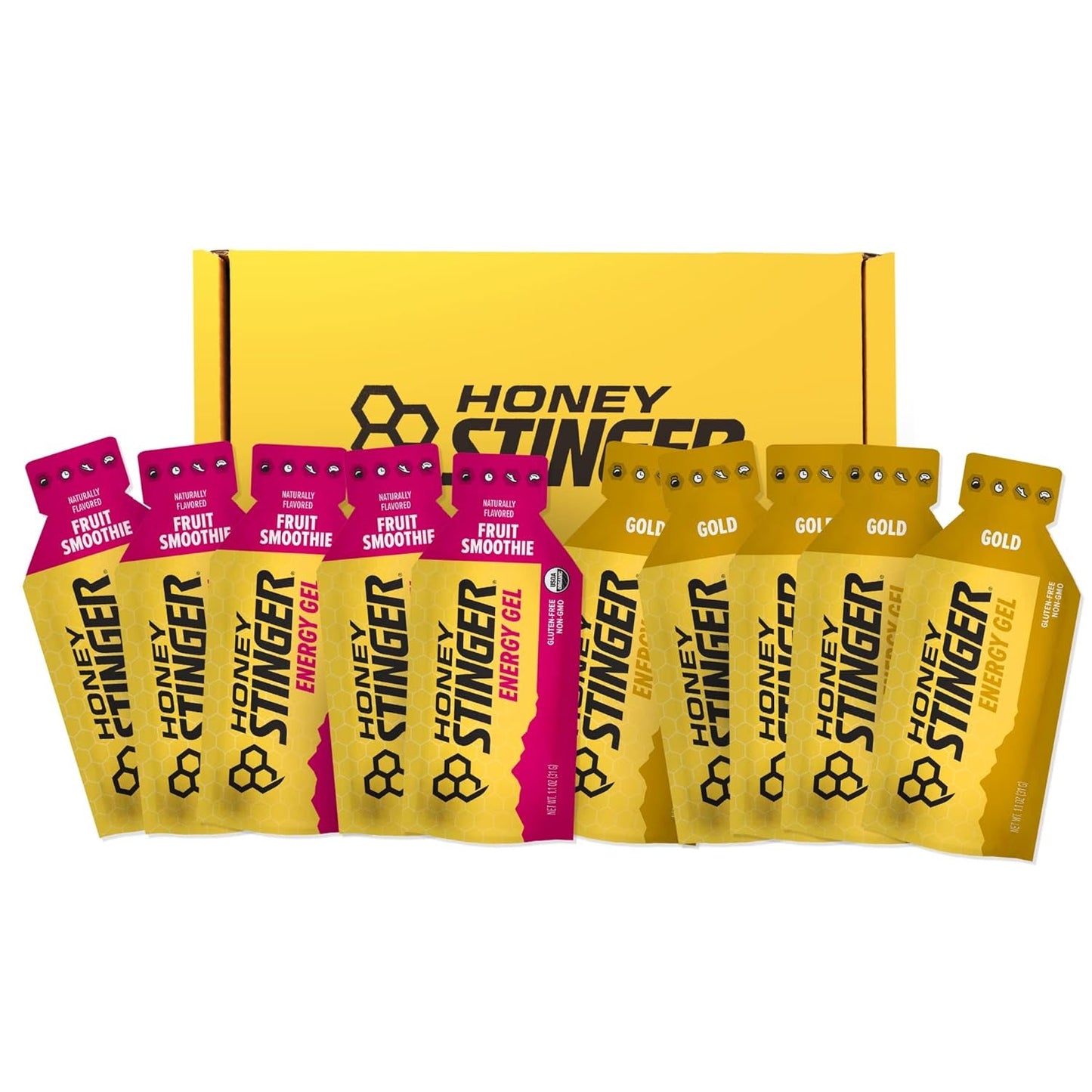 Energy Gel Variety Pack | 5 Packs Each of Gold and Organic Fruit Smoothie | Gluten Free & Caffeine Free | for All Exercises | Sports Nutrition for Home & Gym, Pre and Mid Workout