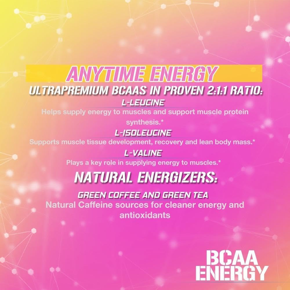 EVL Bcaas Amino Acids Powder - BCAA Energy Pre Workout Powder for Muscle Recovery Lean Growth and Endurance - Rehydrating Post Workout Recovery Drink with Natural Caffeine - Pink Lemonade