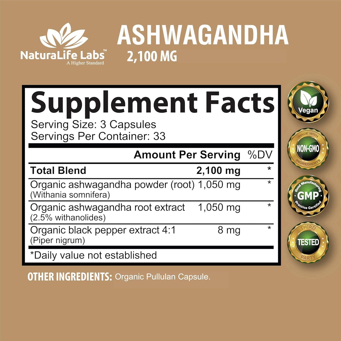Organic Ashwagandha 2,100 Mg - 100 Veggie Capsules Pure Organic Ashwagandha Powder and Root Extract - Stress Relief, Mood Enhancer