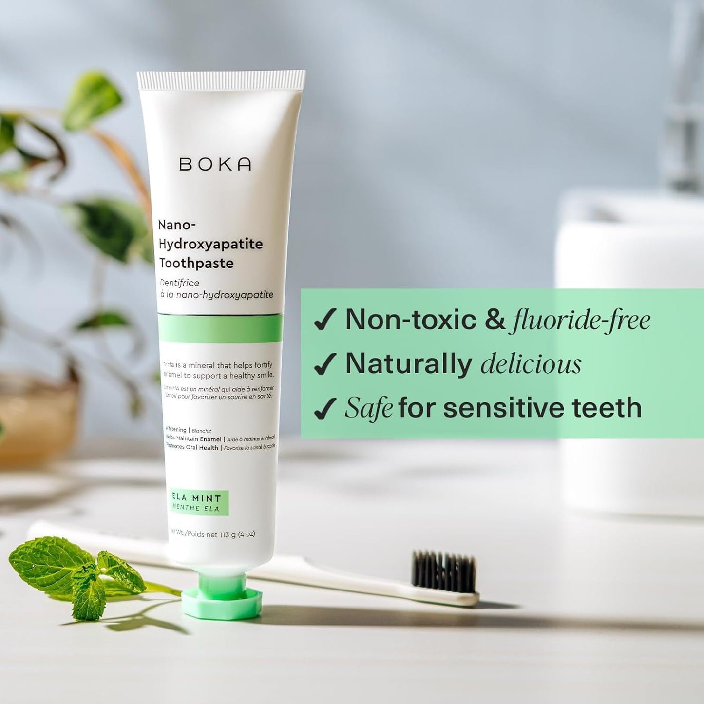 Fluoride Free Toothpaste Nano Hydroxyapatite, Stocking Stuffers Remineralizing, Whitening - Dentist Recommended for Adult, Kids Oral Care Ela Mint Flavor, 4 Fl Oz 1Pk US Manufactured