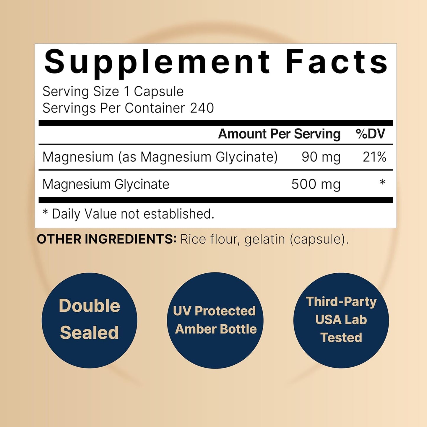 Magnesium Glycinate Capsules 500Mg | 240 Count, 100% Chelated & Purified, 3Rd Party Tested, Non-Gmo & Gluten Free