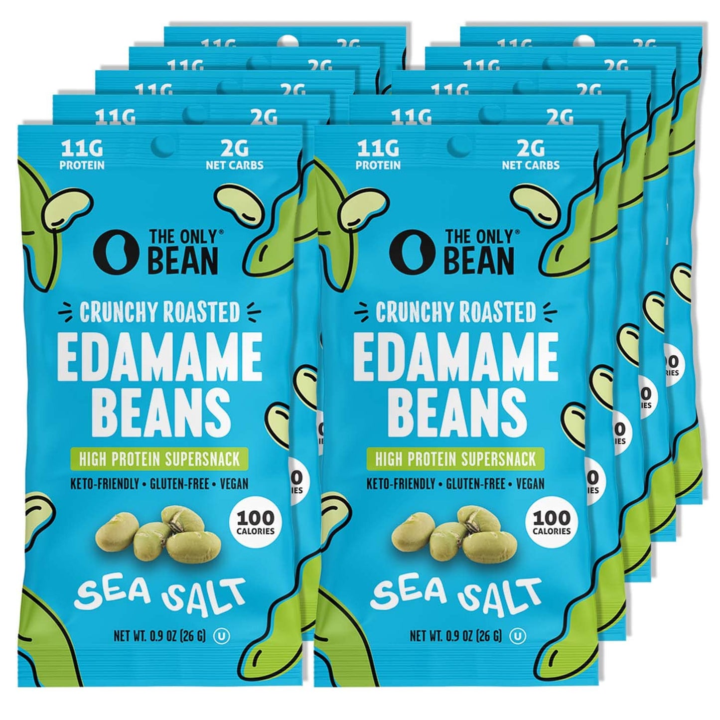 Crunchy Dry Roasted Edamame Snacks (Sea Salt), Keto Snack Food, High Protein (11G) Healthy Snacks, Low Carb Gluten Free Office Vegan Food 100 Calorie Snack Pack, 0.9Oz 10 Pack