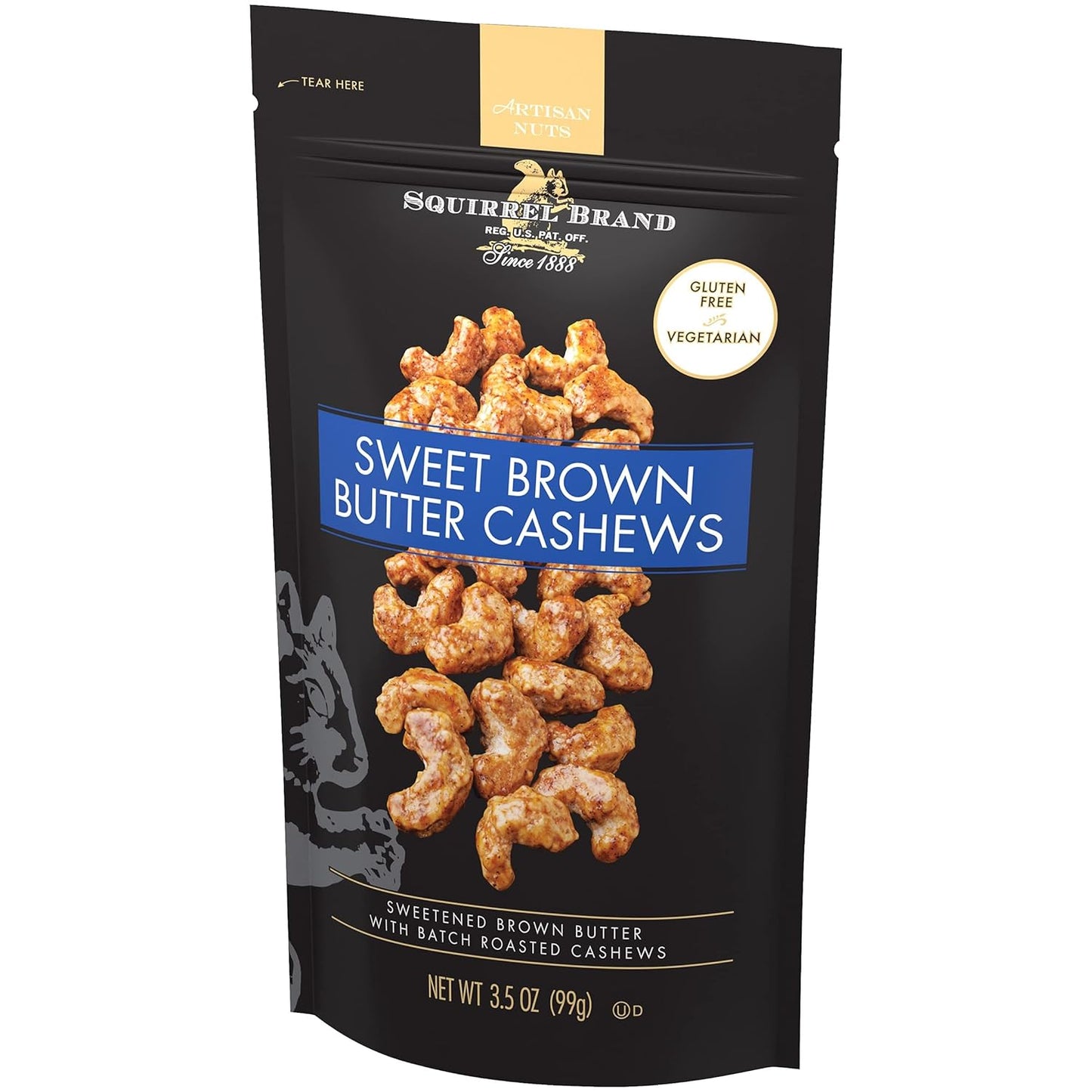 Sweet Brown Butter Cashews, 3.5 Ounces Resealable Bag, Gluten Free, Vegetarian