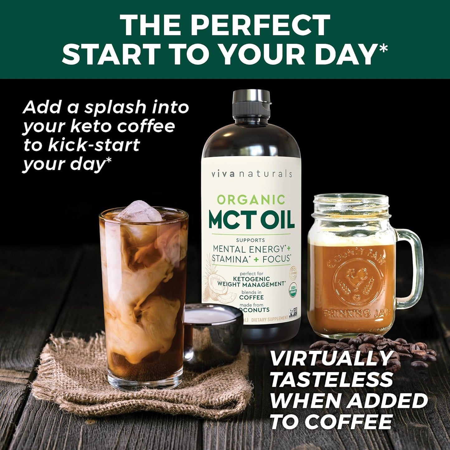 Organic MCT Oil 32 Fl Oz - Best MCT Oil Organic for Coffee, MCT Coconut Oil Supports Energy & Mental Clarity, USDA Organic, Non-Gmo, Paleo & Keto Certified, MCT Wellness