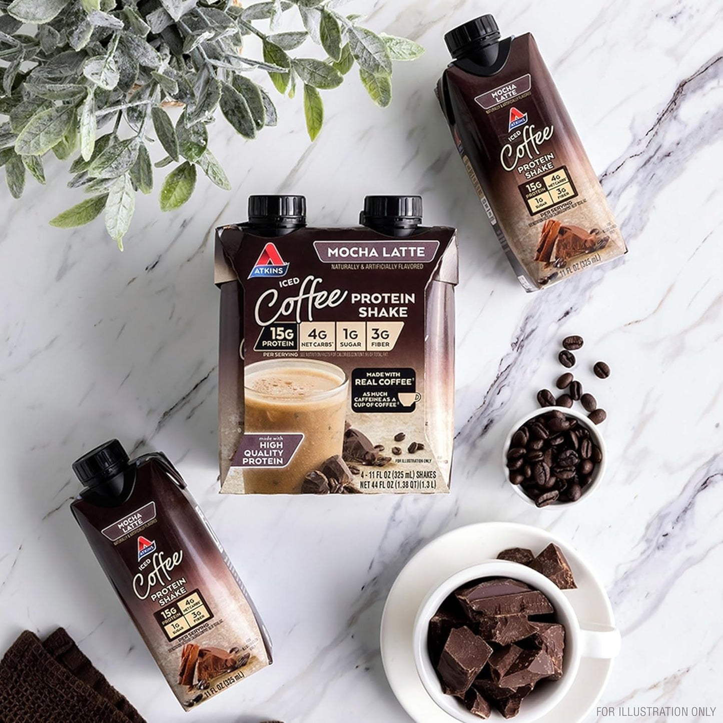 Mocha Latte Iced Coffee Protein Shake, 15G Protein, Low Glycemic, 4G Net Carb, 1G Sugar, Keto Friendly