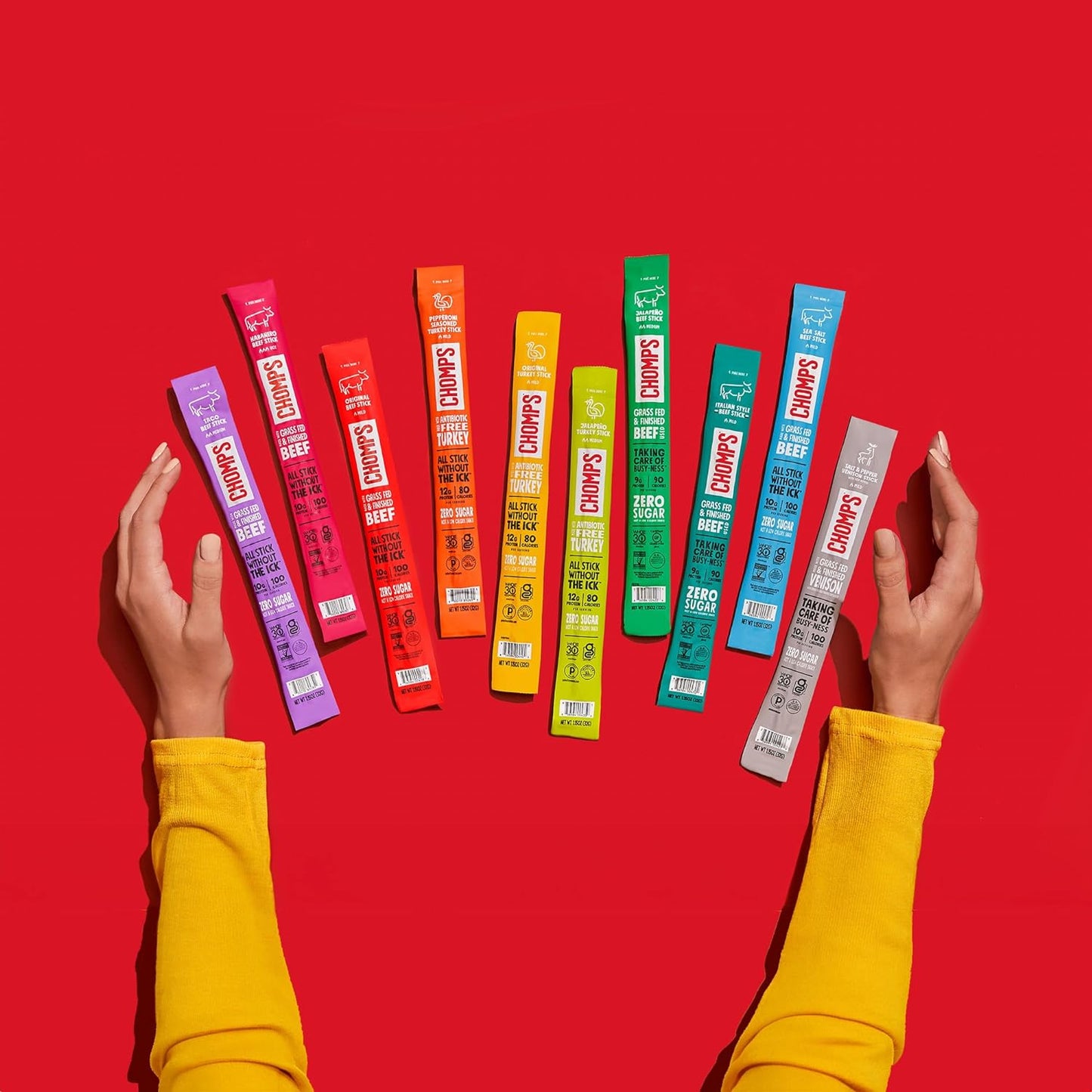 Grass-Fed and Finished Original Beef Jerky Snack Sticks 24-Pack, Keto, Paleo, Whole30, 10G Protein, Gluten-Free