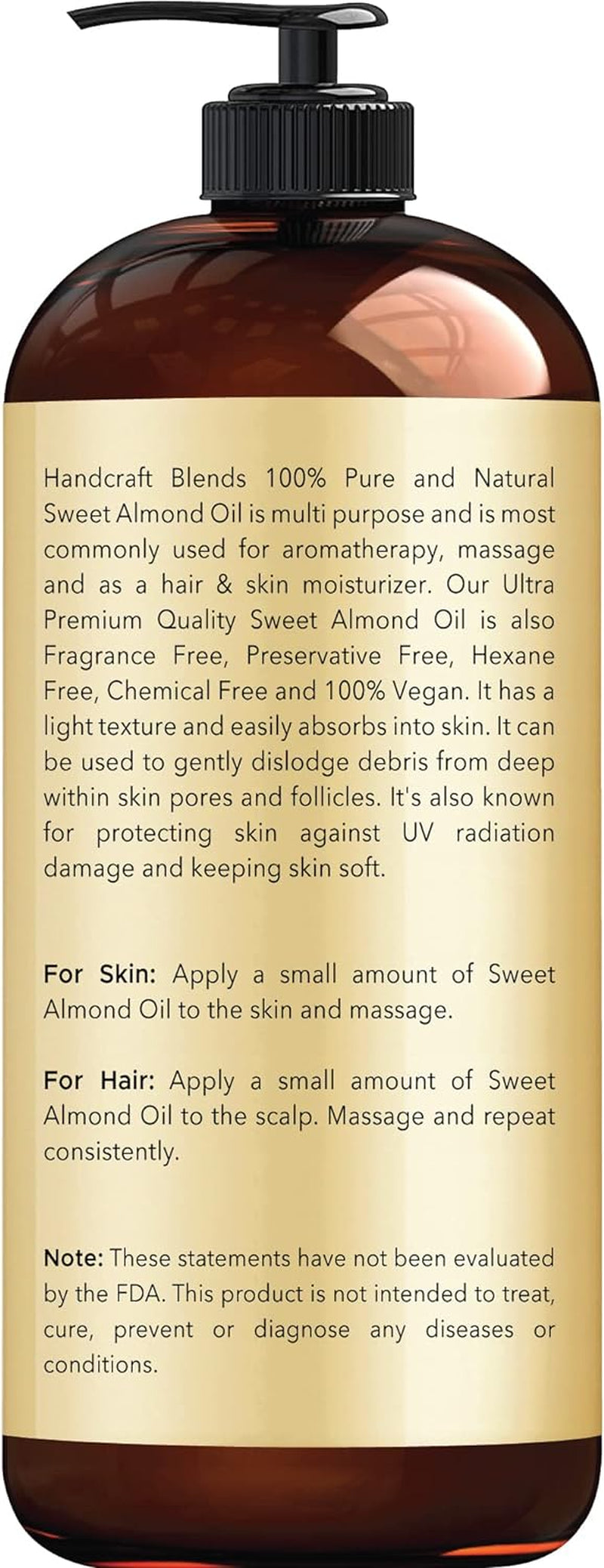 Sweet Almond Oil - 16 Fl Oz - 100% Pure and Natural - Premium Grade Oil for Skin and Hair - Carrier Oil - Hair and Body Oil - Massage Oil - Hexane-Free