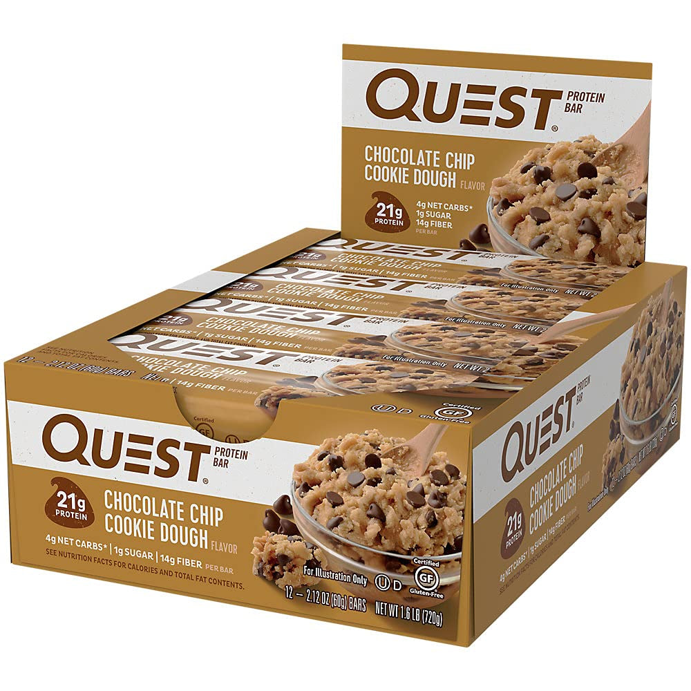 Chocolate Chip Dough Cookie Protein Bars, 21G Protein, 1G Sugar, 4G Net Carb, Gluten Free, Keto Friendy, 12 Count