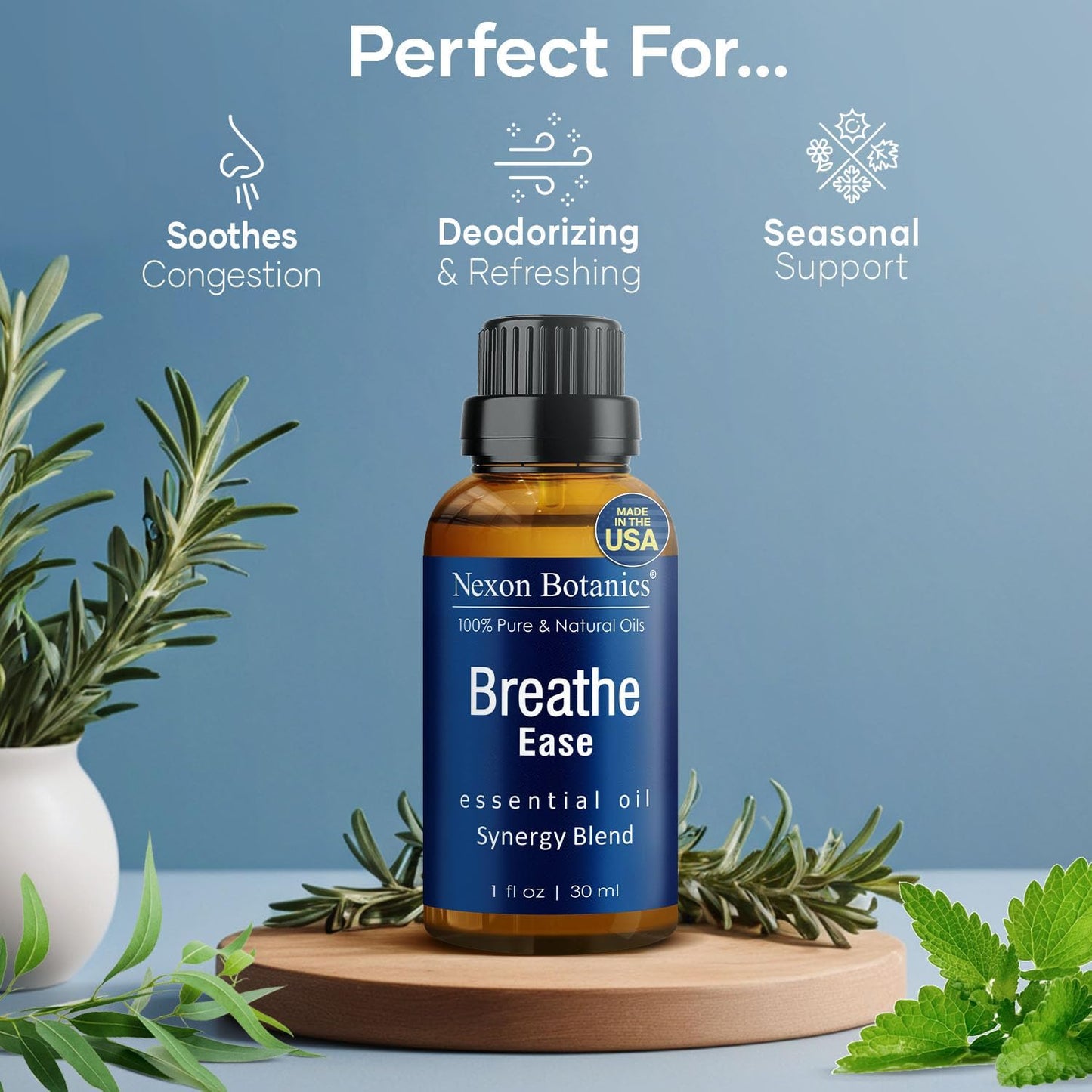 Breathe Essential Oil Blend 30 Ml - Breath Easy Essential Oil Sinus Relief - Breathe Ease Essential Oils for Humidifier, Diffuser, Aromatherapy -
