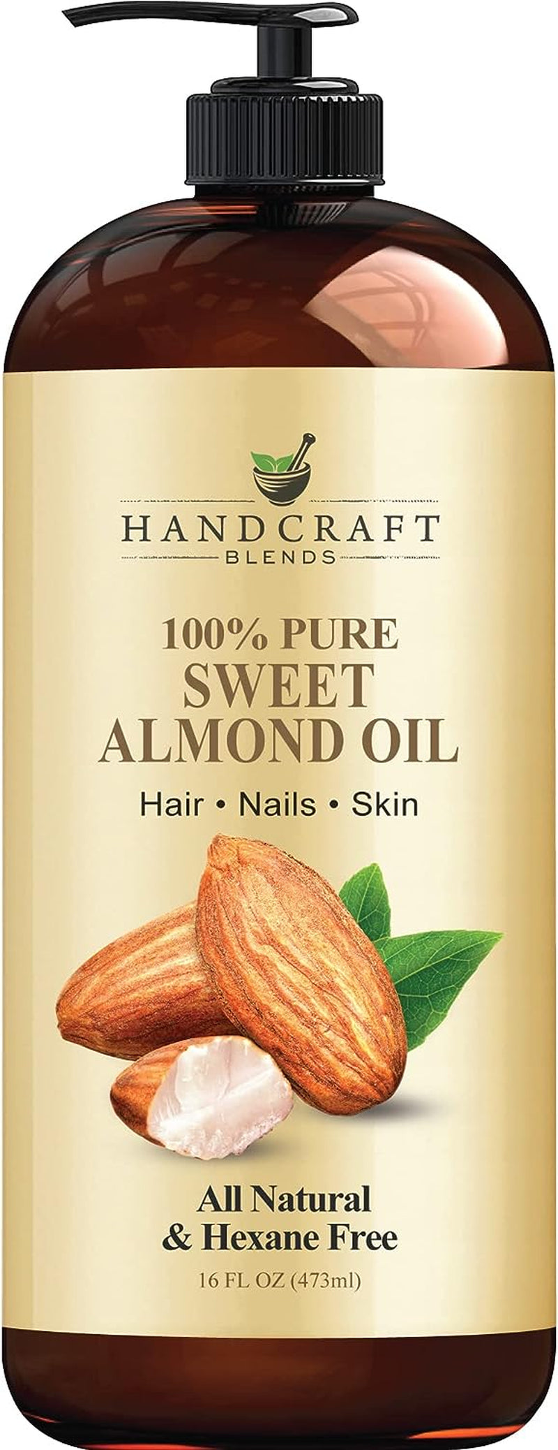 Sweet Almond Oil - 16 Fl Oz - 100% Pure and Natural - Premium Grade Oil for Skin and Hair - Carrier Oil - Hair and Body Oil - Massage Oil - Hexane-Free