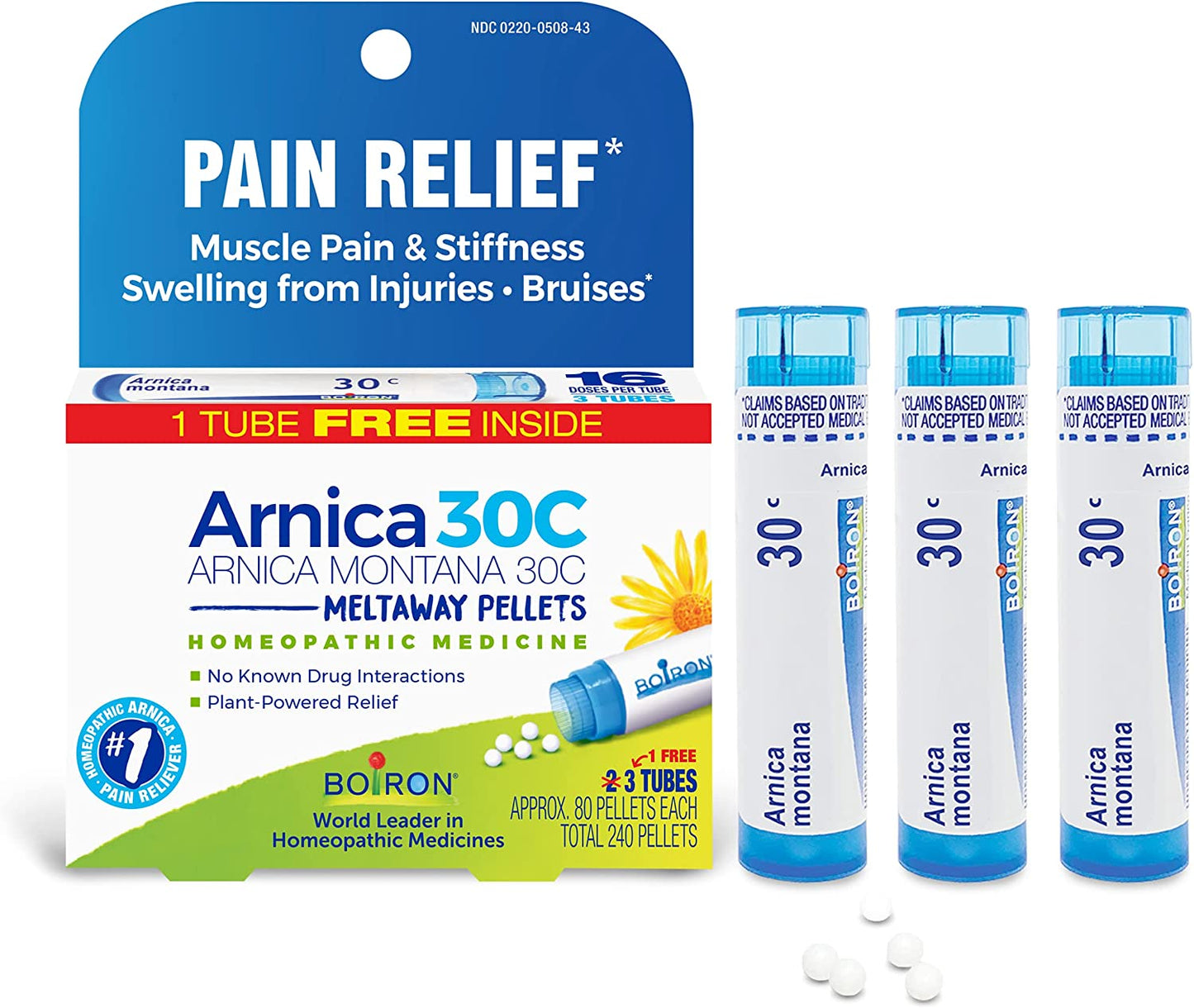 Arnica Montana 30C Homeopathic Medicine for Relief from Muscle Pain, Muscle Stiffness, Swelling from Injury, and Discoloration from Bruises - 3 Count (240 Pellets)