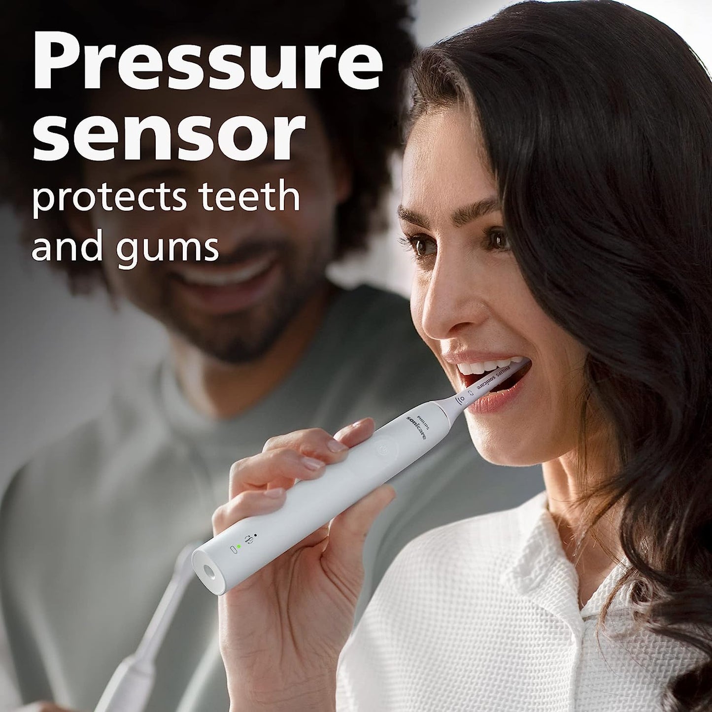 4100 Rechargeable Electric Toothbrush, with Pressure Sensor, 2 Intensity Settings, Smartimer and Quadpacer, 14-Day Battery Life, White, Model HX3681/23
