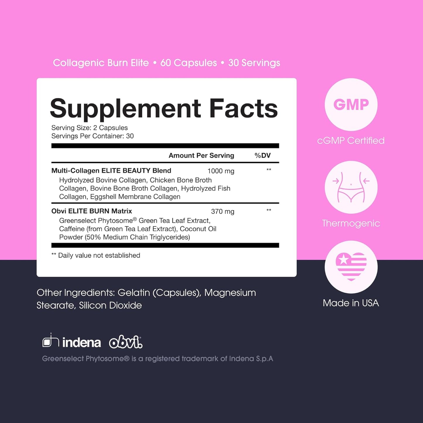 Burn Elite | Supports Metabolism Boost, Energy, and Focus | Supplement with Collagen and Green Tea | Supports Healthy Hair, Skin, Nails, and Joints | 60 Capsules, 30 Servings