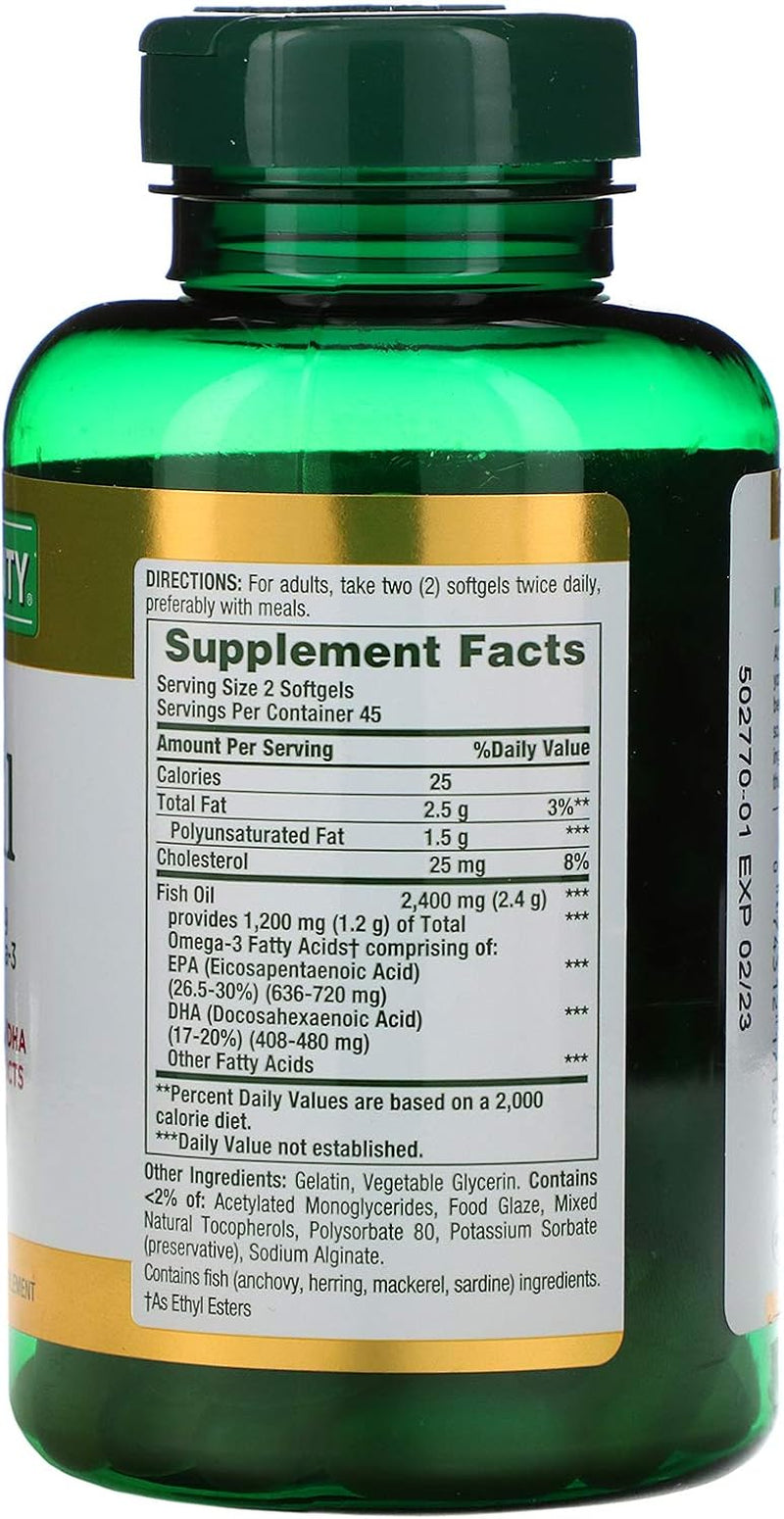 Fish Oil, Supports Heart Health, 2400Mg, Coated Softgels, 90 Ct.