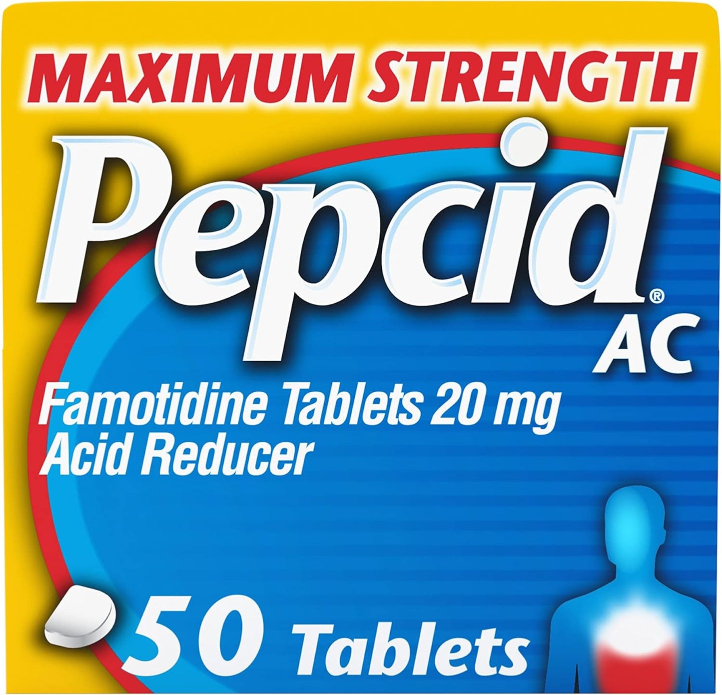 AC Maximum Strength Heartburn Relief Tablets, OTC Medicine Prevents & Relieves Heartburn Due to Acid Indigestion & Sour Stomach, 20Mg Famotidine Acid Reducer, Fast-Acting, 50 Ct
