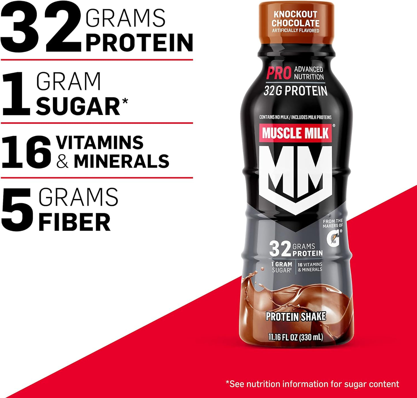 Pro Advanced Nutrition Protein Shake, Knockout Chocolate, 11.16 Fl Oz (Pack of 12), 32G Protein, 1G Sugar, 16 Vitamins & Minerals, 5G Fiber, Workout Recovery, Energizing Snack, Packaging May Vary