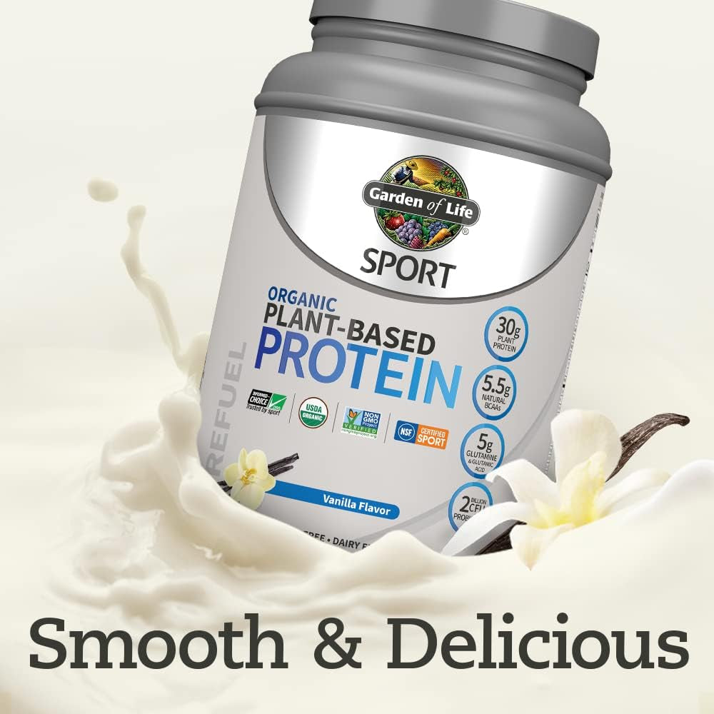Organic Vegan Protein Powder, Vanilla Protein Powder with Probiotics, Bcaas, 30G Plant Protein, NSF Certified, Gluten Free & Sport, Non GMO, Sport Protein Powder - 19 Servings