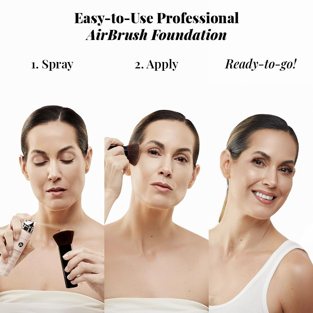 Magicminerals Airbrush Foundation by – 2Pc Set with Airbrush Foundation and Kabuki Brush - Spray Makeup with Anti-Aging Ingredients for Smooth Radiant Skin - Light Medium