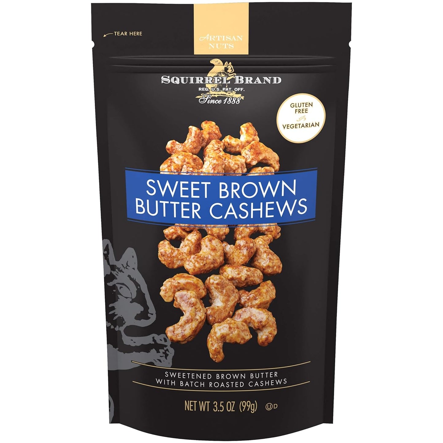 Sweet Brown Butter Cashews, 3.5 Ounces Resealable Bag, Gluten Free, Vegetarian