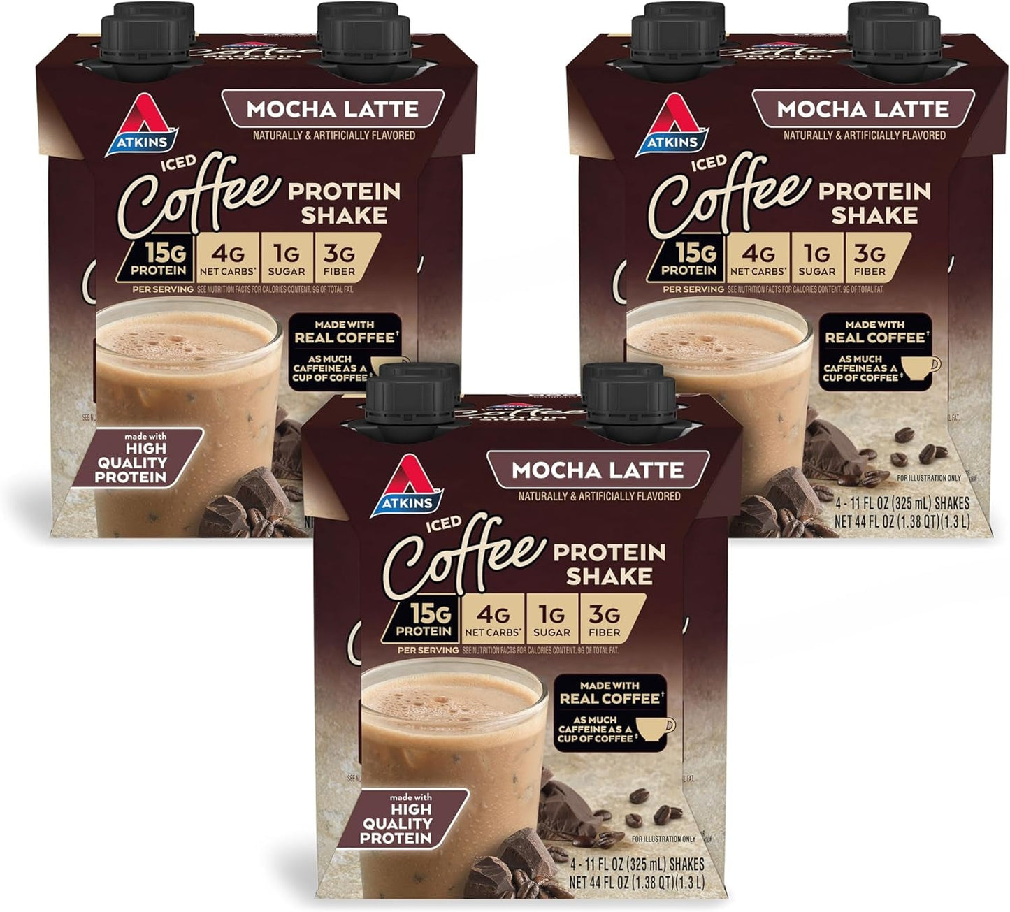 Mocha Latte Iced Coffee Protein Shake, 15G Protein, Low Glycemic, 4G Net Carb, 1G Sugar, Keto Friendly