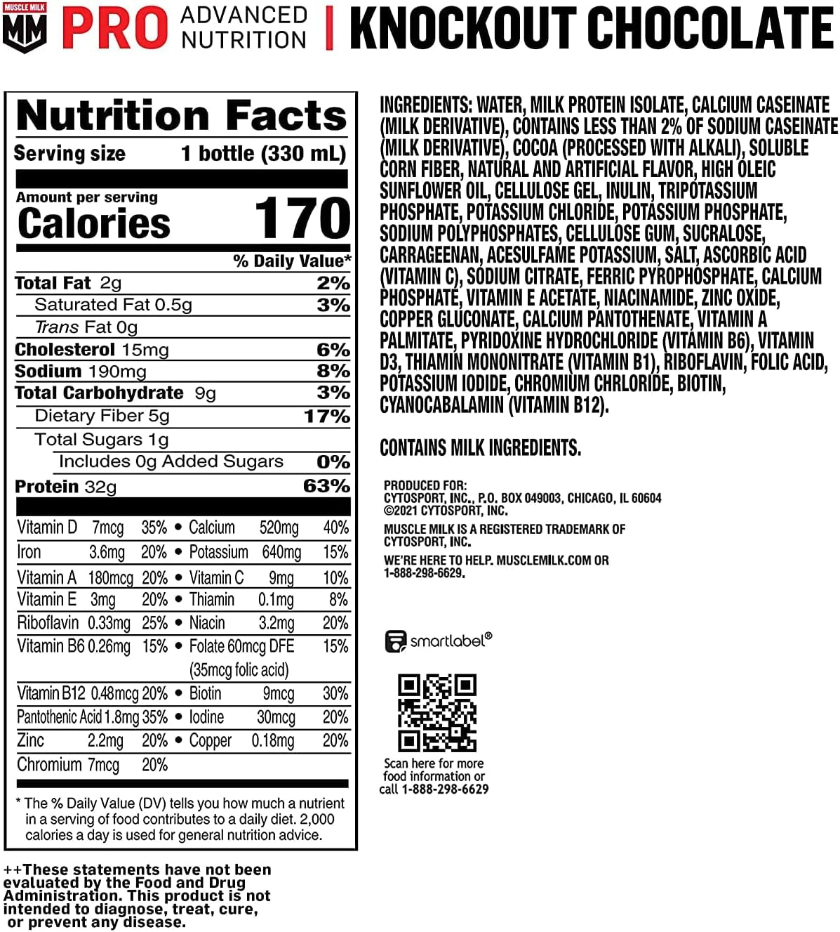 Pro Advanced Nutrition Protein Shake, Knockout Chocolate, 11.16 Fl Oz (Pack of 12), 32G Protein, 1G Sugar, 16 Vitamins & Minerals, 5G Fiber, Workout Recovery, Energizing Snack, Packaging May Vary