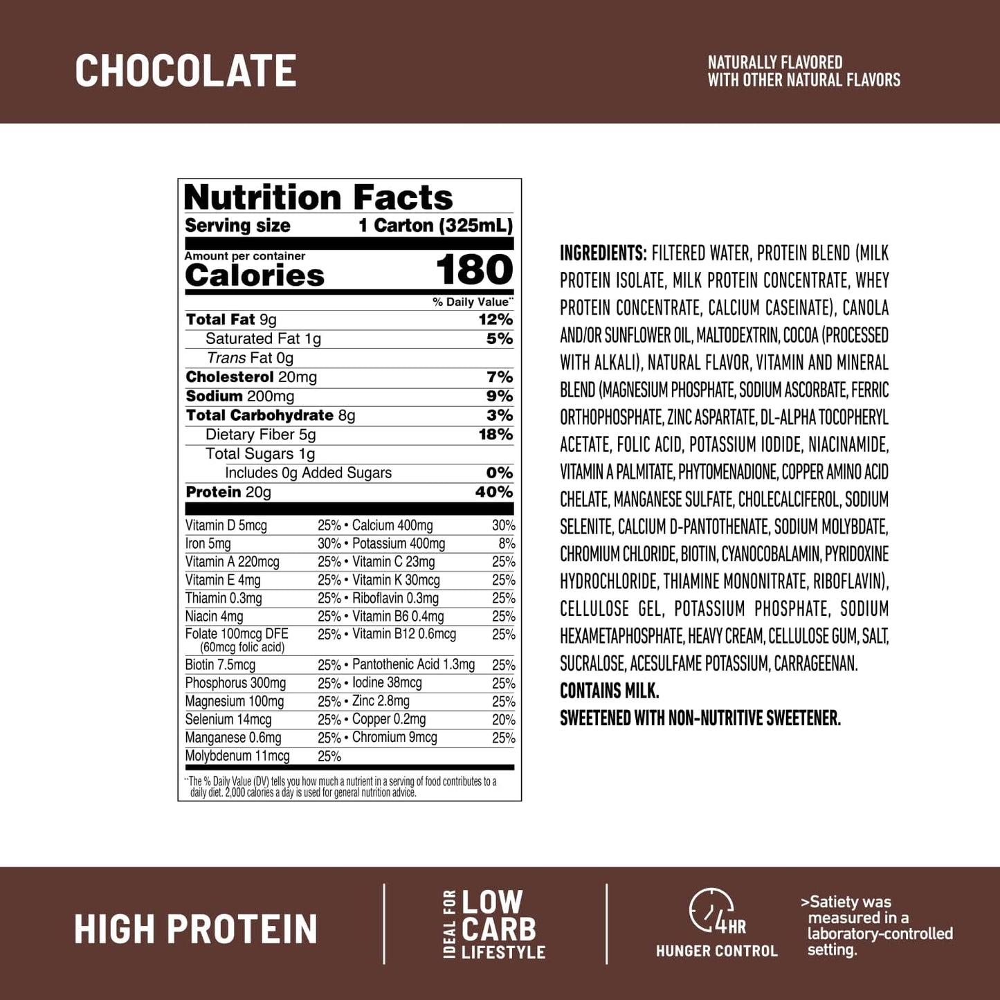 Protein Shake, Chocolate- 20G Protein, Meal Replacement Shake Ready to Drink, High Protein with Low Carb and Low Sugar, 24 Vitamins and Minerals, 12 Count (Pack of 1) (Packaging May Vary)