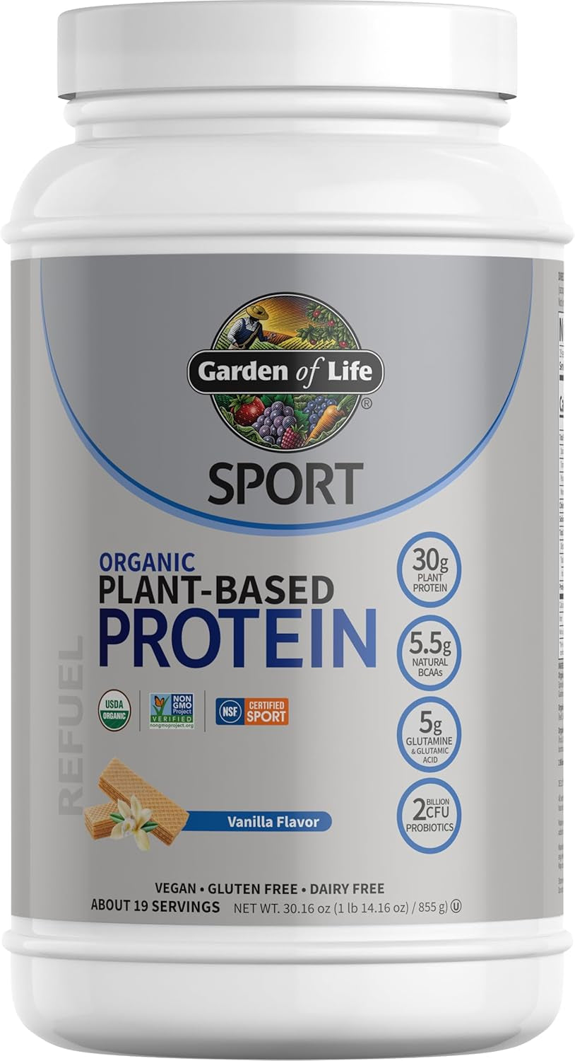 Organic Vegan Protein Powder, Vanilla Protein Powder with Probiotics, Bcaas, 30G Plant Protein, NSF Certified, Gluten Free & Sport, Non GMO, Sport Protein Powder - 19 Servings