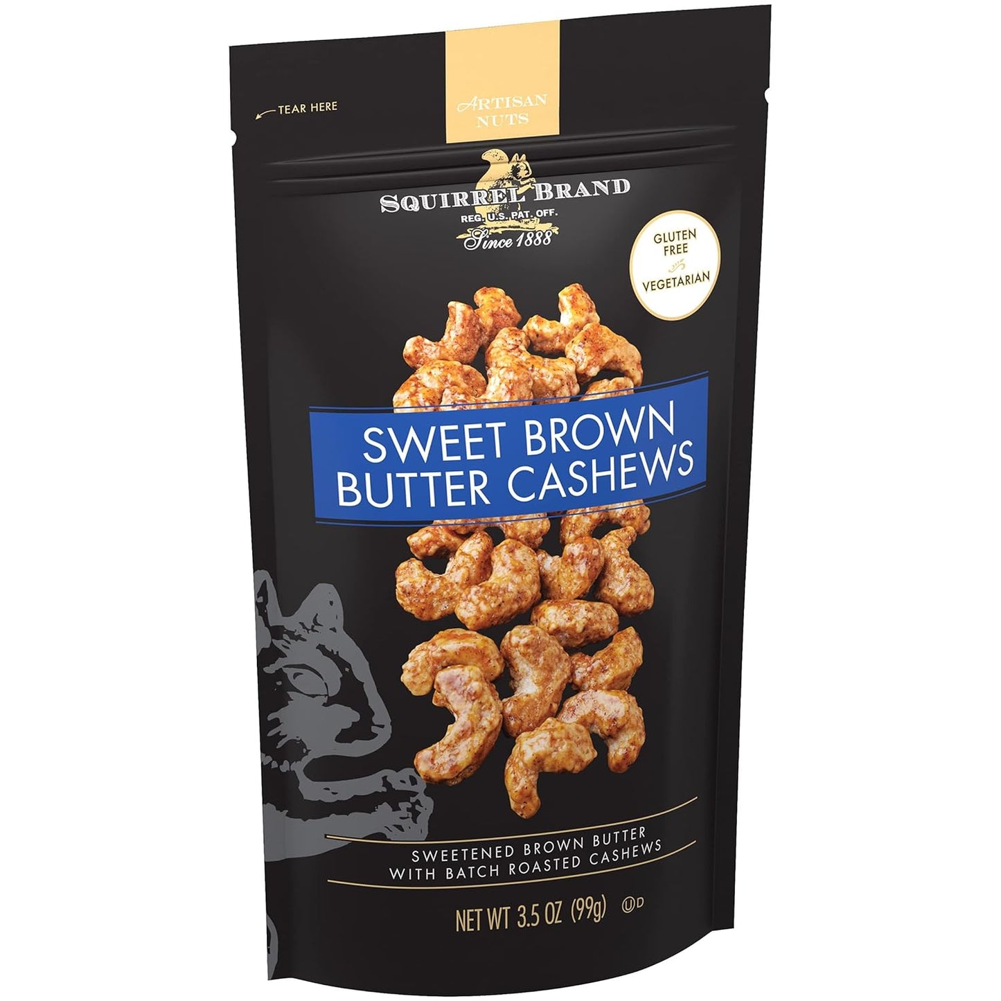 Sweet Brown Butter Cashews, 3.5 Ounces Resealable Bag, Gluten Free, Vegetarian