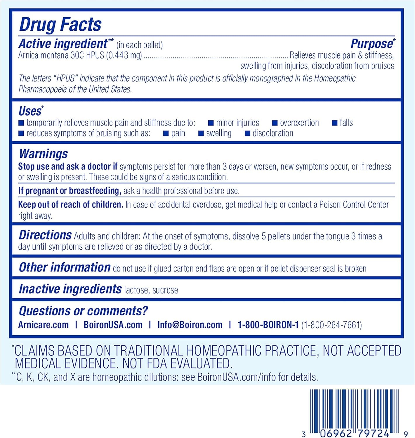 Arnica Montana 30C Homeopathic Medicine for Relief from Muscle Pain, Muscle Stiffness, Swelling from Injury, and Discoloration from Bruises - 3 Count (240 Pellets)