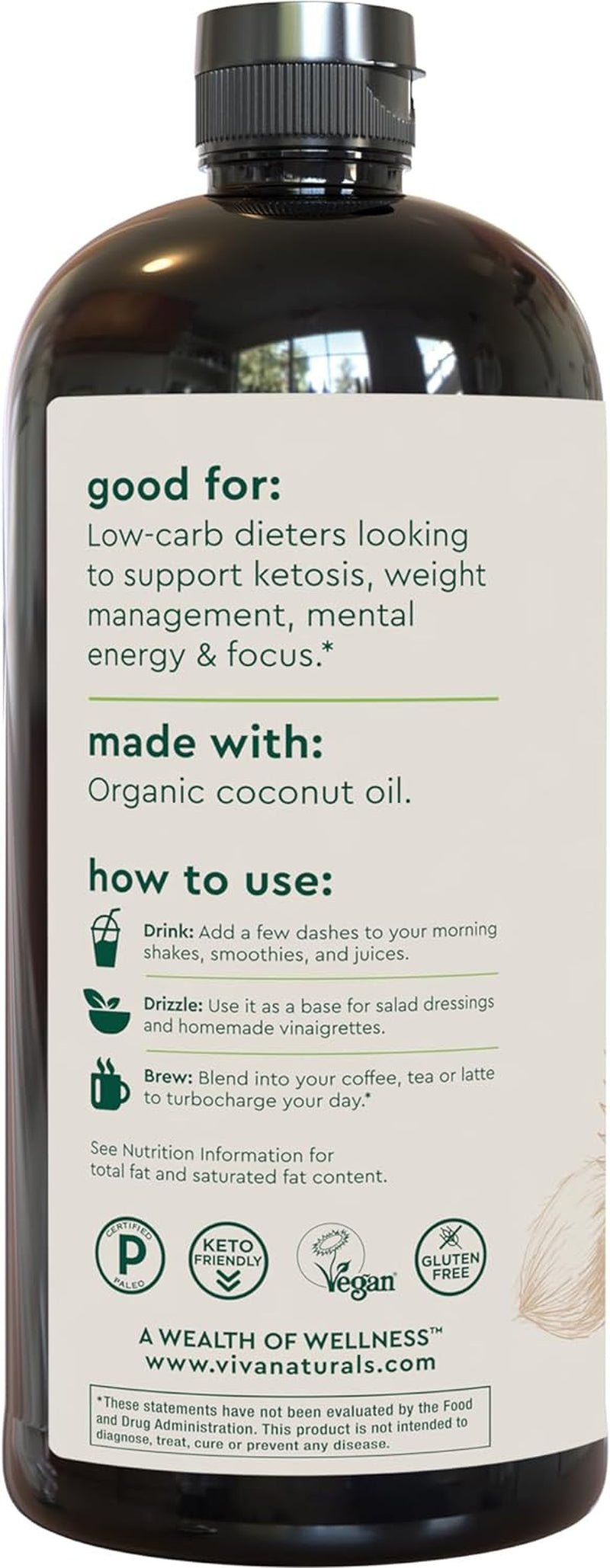 Organic MCT Oil 32 Fl Oz - Best MCT Oil Organic for Coffee, MCT Coconut Oil Supports Energy & Mental Clarity, USDA Organic, Non-Gmo, Paleo & Keto Certified, MCT Wellness