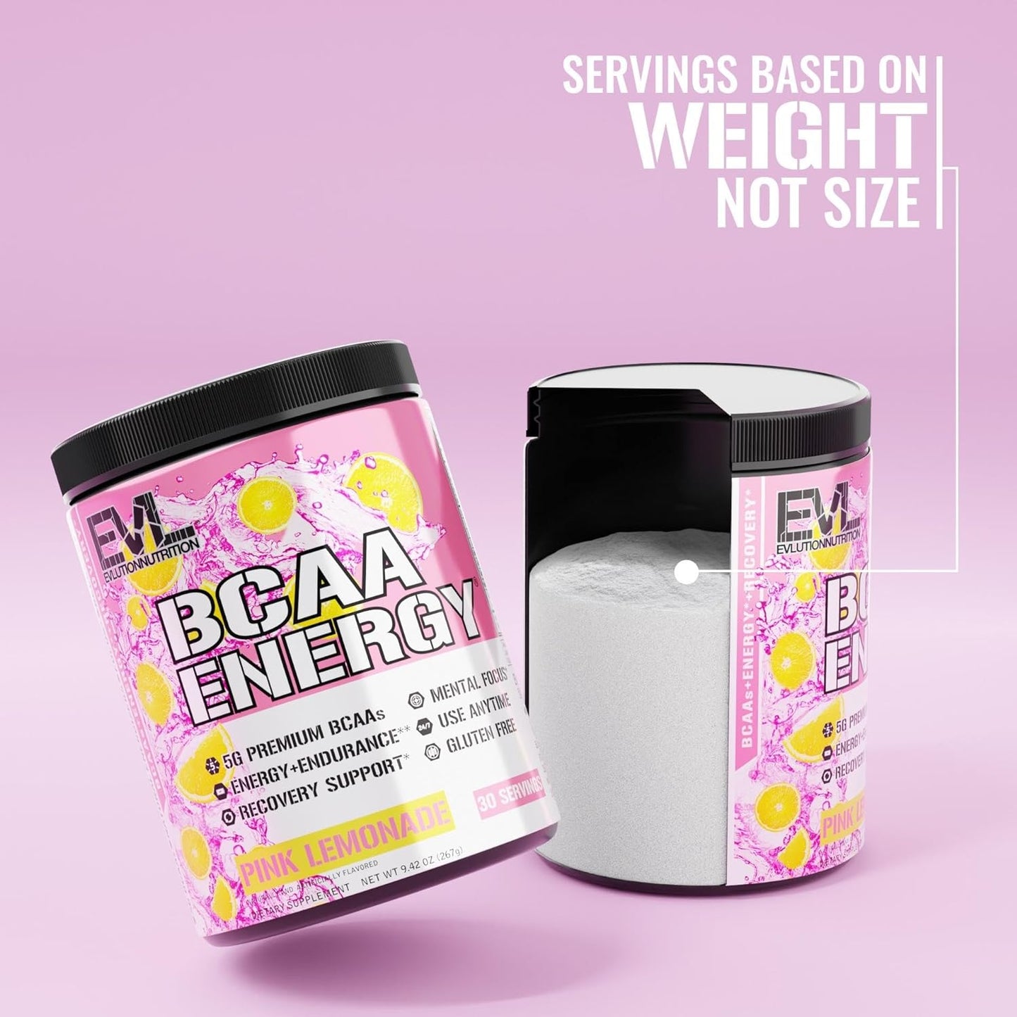EVL Bcaas Amino Acids Powder - BCAA Energy Pre Workout Powder for Muscle Recovery Lean Growth and Endurance - Rehydrating Post Workout Recovery Drink with Natural Caffeine - Pink Lemonade