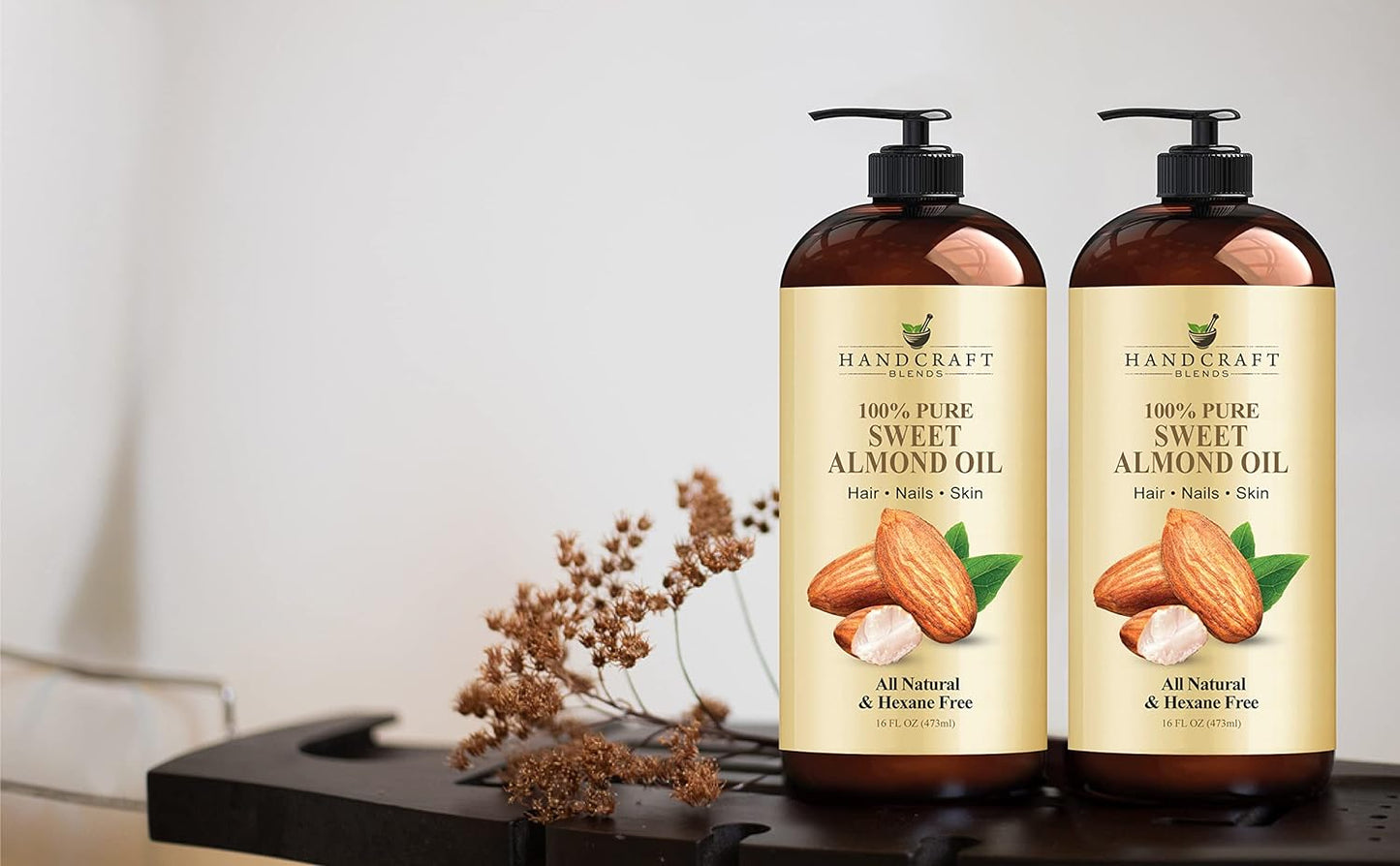 Sweet Almond Oil - 16 Fl Oz - 100% Pure and Natural - Premium Grade Oil for Skin and Hair - Carrier Oil - Hair and Body Oil - Massage Oil - Hexane-Free