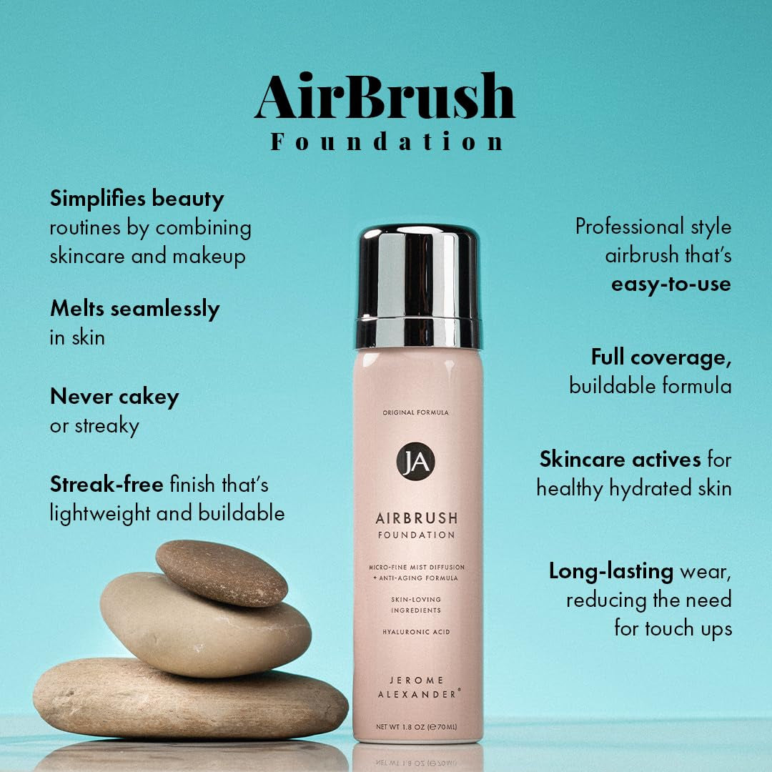 Magicminerals Airbrush Foundation by – 2Pc Set with Airbrush Foundation and Kabuki Brush - Spray Makeup with Anti-Aging Ingredients for Smooth Radiant Skin - Light Medium