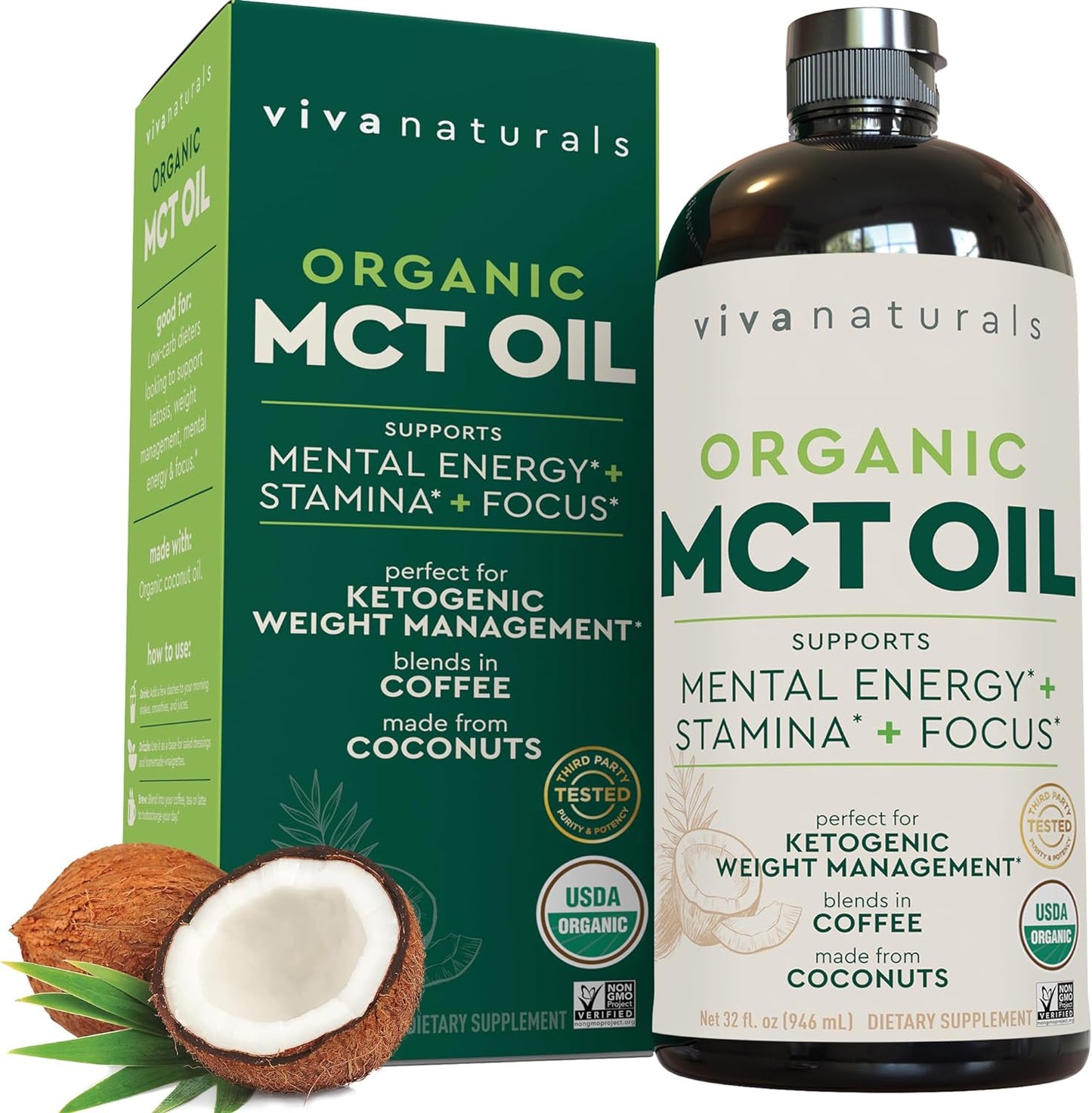 Organic MCT Oil 32 Fl Oz - Best MCT Oil Organic for Coffee, MCT Coconut Oil Supports Energy & Mental Clarity, USDA Organic, Non-Gmo, Paleo & Keto Certified, MCT Wellness
