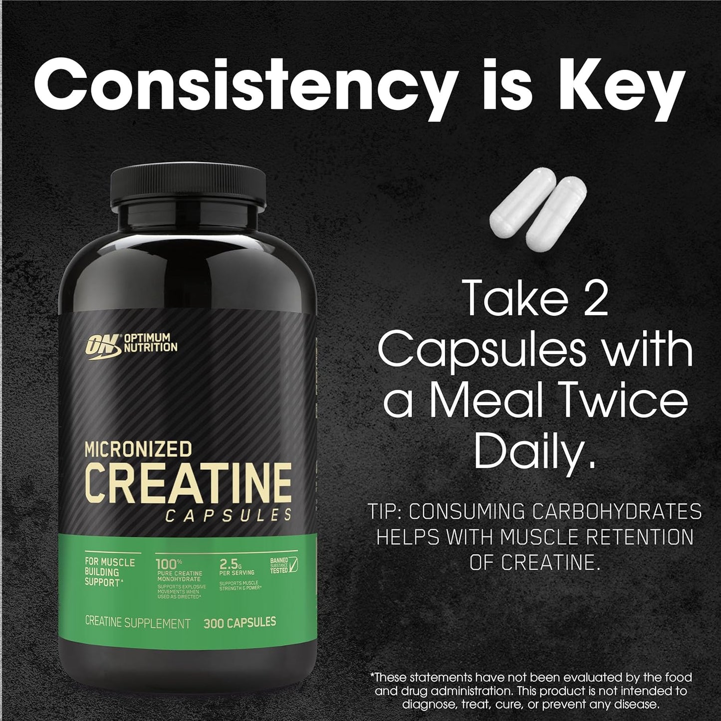 Micronized Creatine Monohydrate Capsules, Keto Friendly, 2500Mg, 300 Capsules (Packaging May Vary)