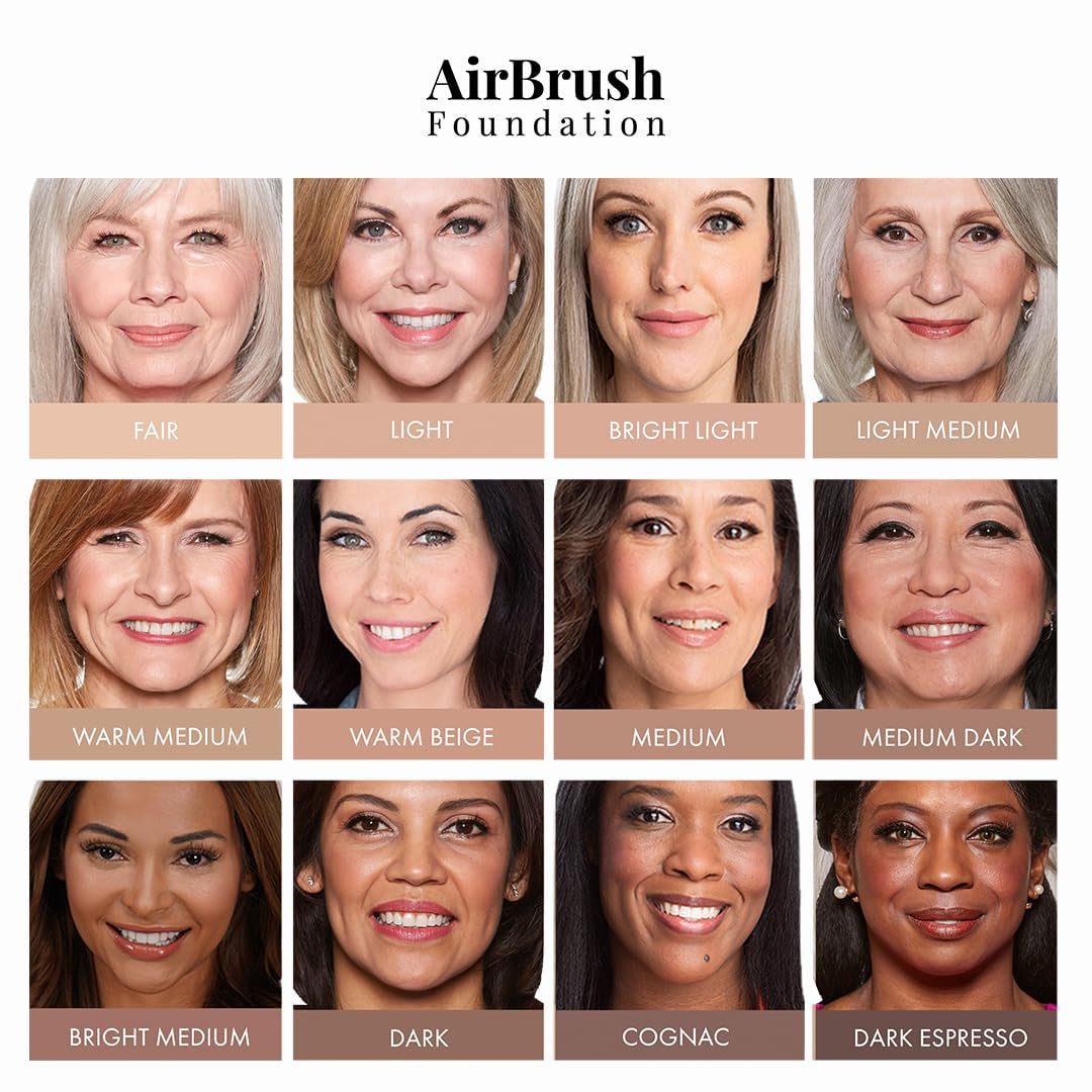 Magicminerals Airbrush Foundation by – 2Pc Set with Airbrush Foundation and Kabuki Brush - Spray Makeup with Anti-Aging Ingredients for Smooth Radiant Skin - Light Medium