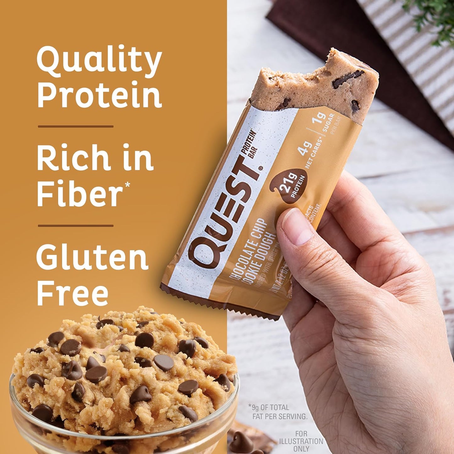 Chocolate Chip Dough Cookie Protein Bars, 21G Protein, 1G Sugar, 4G Net Carb, Gluten Free, Keto Friendy, 12 Count