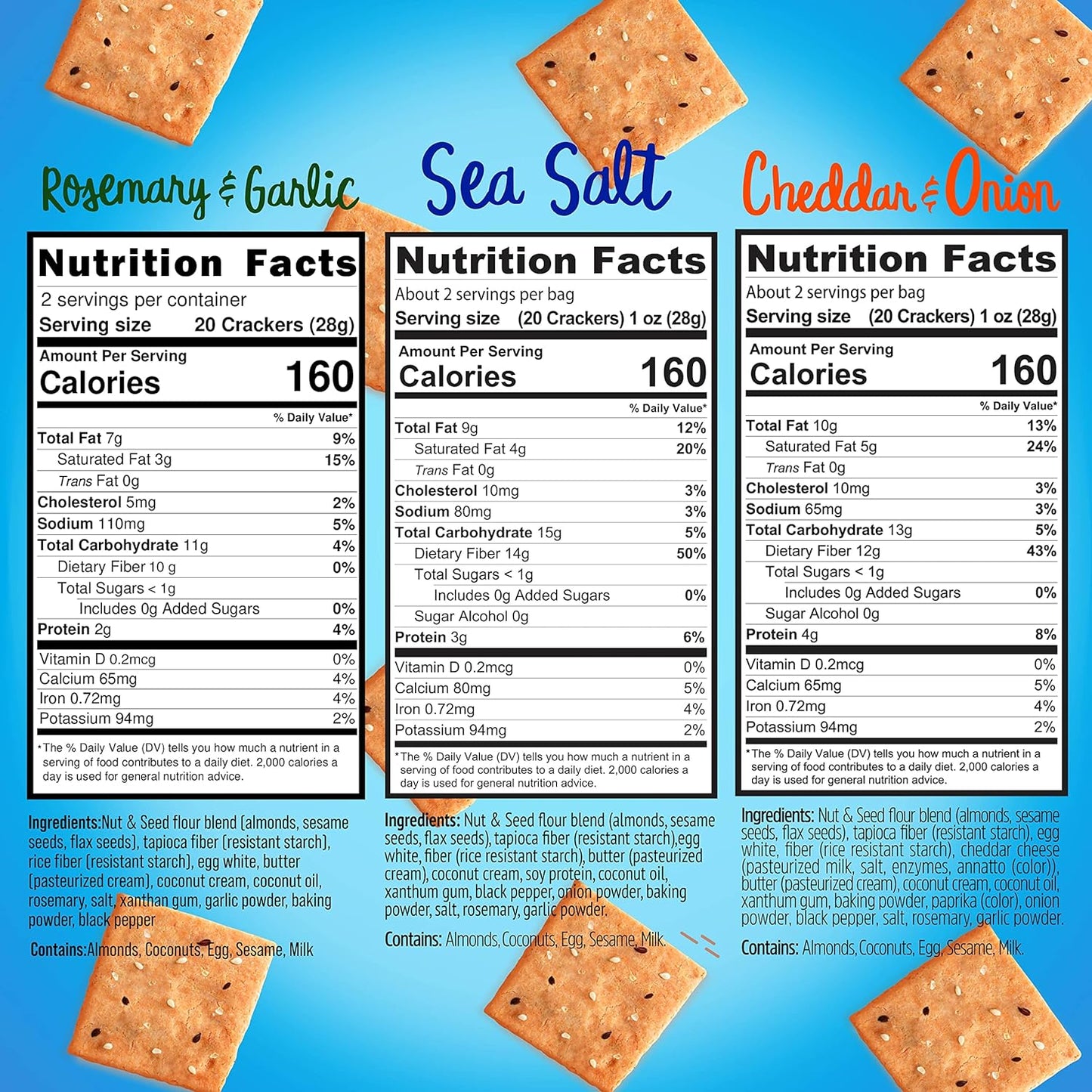 Keto Almond Flour Crackers Variety Pack - Gluten Free, Low Carb, No Sugar