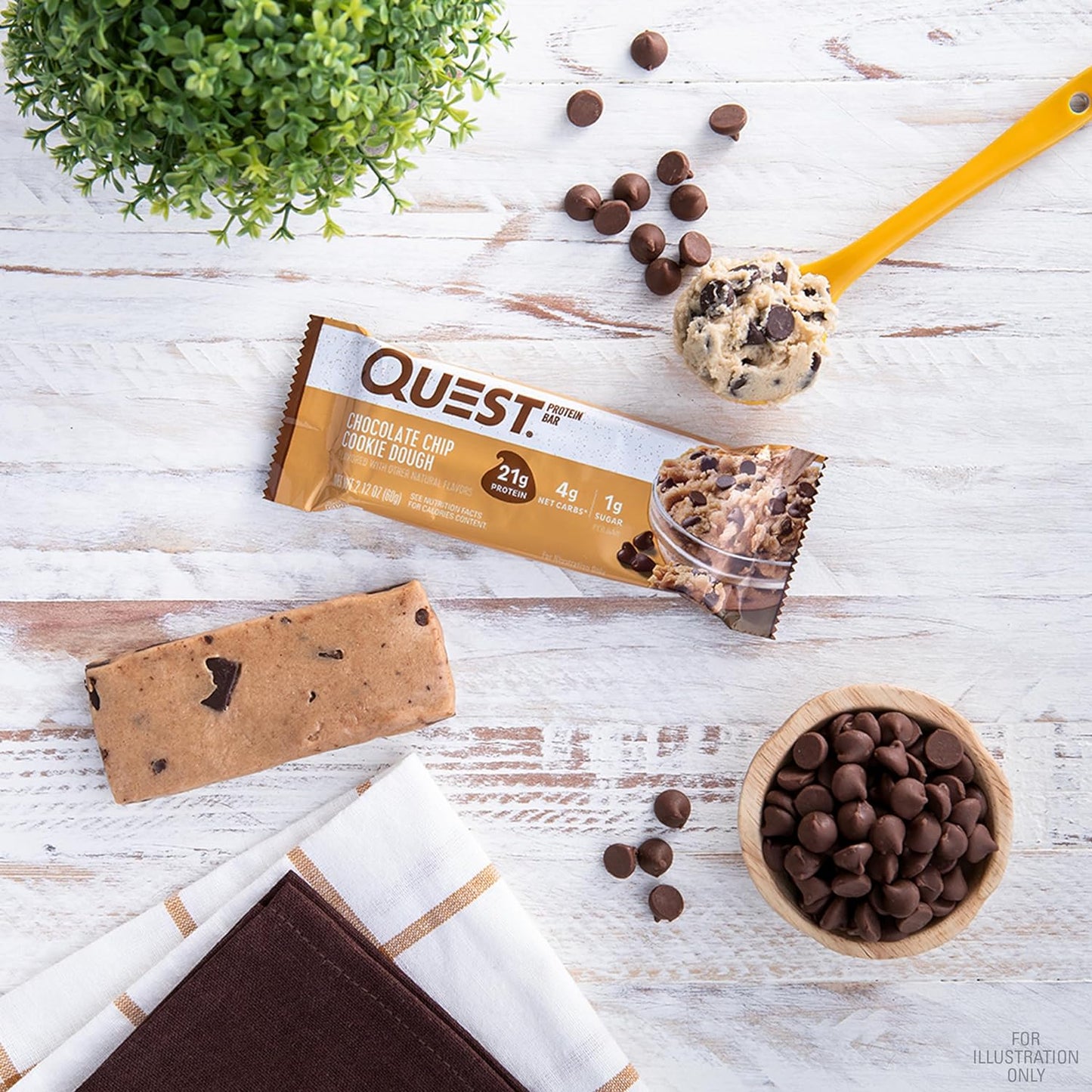 Chocolate Chip Dough Cookie Protein Bars, 21G Protein, 1G Sugar, 4G Net Carb, Gluten Free, Keto Friendy, 12 Count