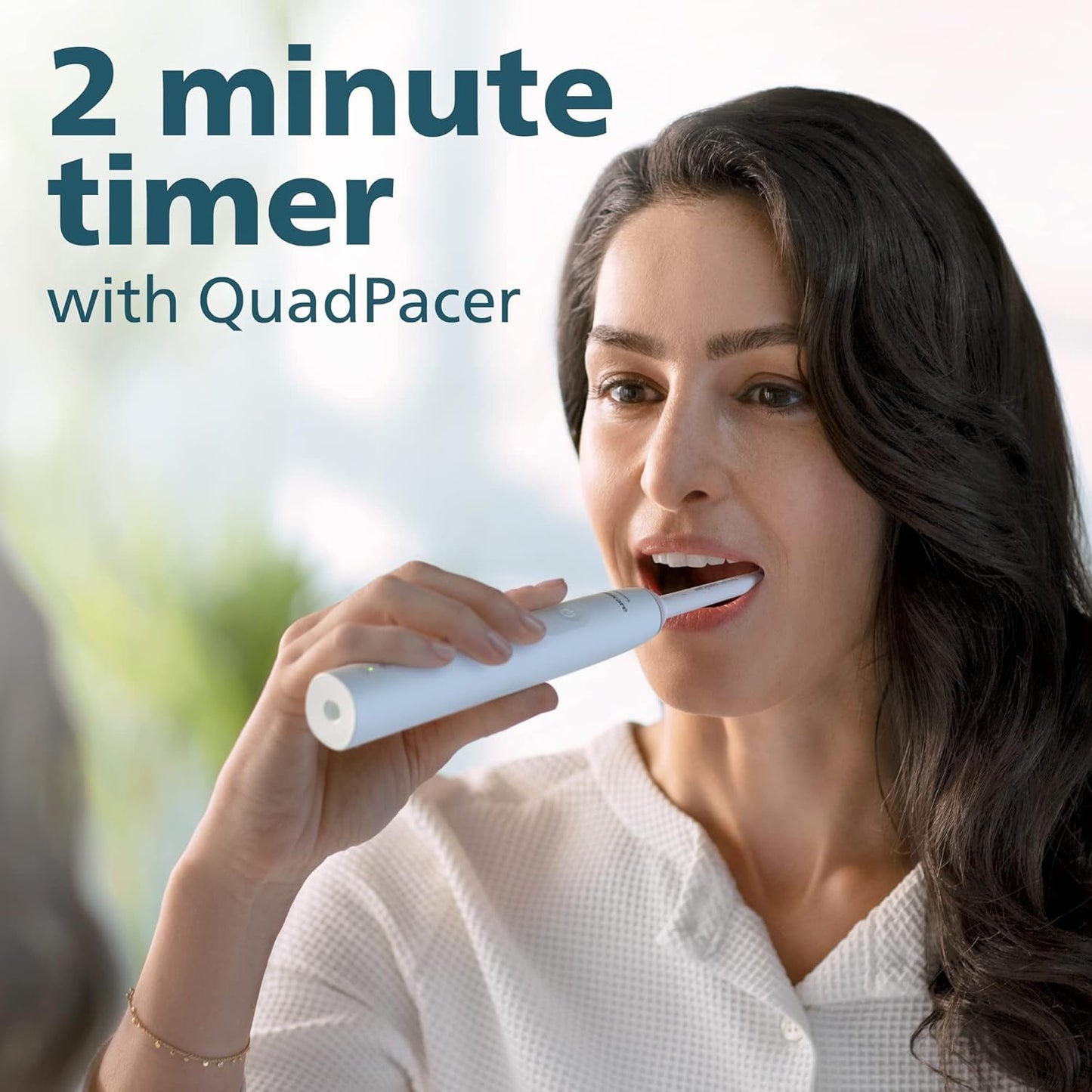 4100 Rechargeable Electric Toothbrush, with Pressure Sensor, 2 Intensity Settings, Smartimer and Quadpacer, 14-Day Battery Life, White, Model HX3681/23