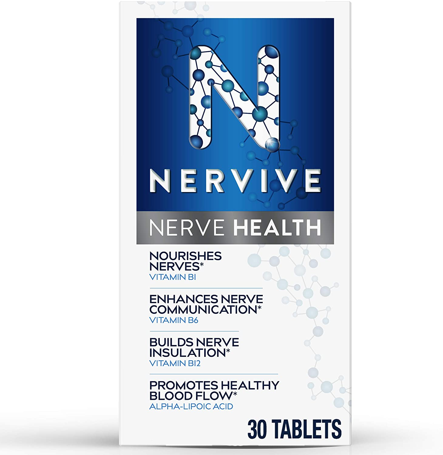 , Nerve Health for Nerve Support, Alpha Lipoic Acid, ALA, Vitamins B1, B6, B12, Healthy Nerve Function in Fingers, Hands, Toes, and Feet, 30 Day Supply, 30 Tablets