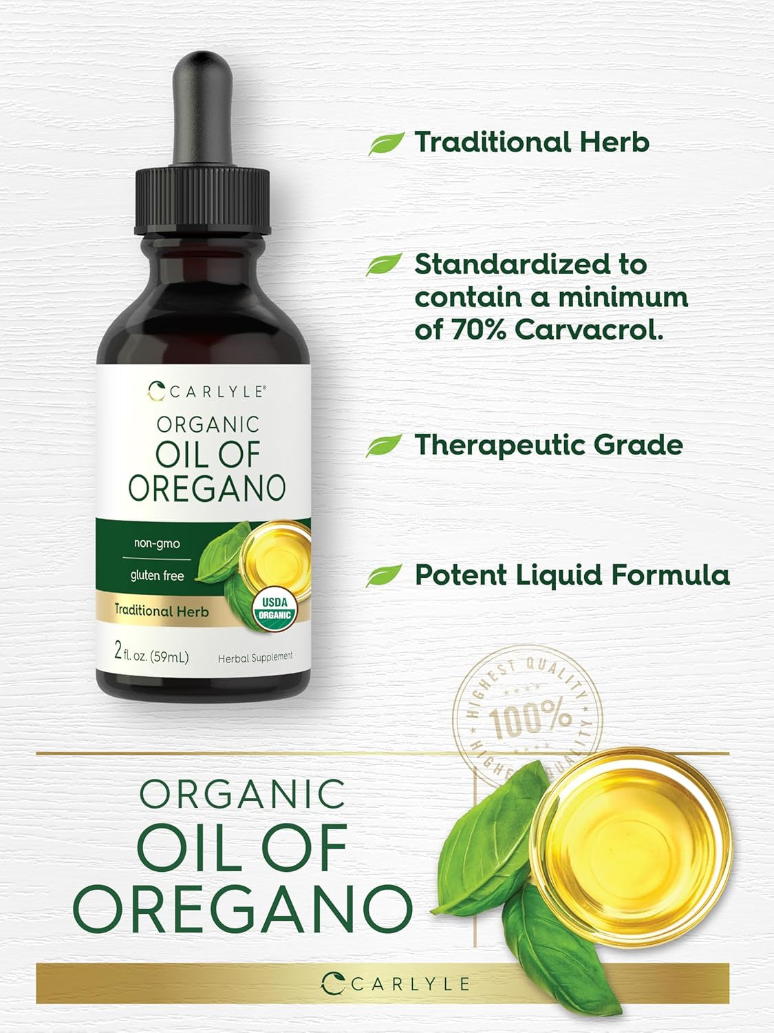 Organic Oil of Oregano Liquid Drops | 2 Fl Oz | Vegan Herbal Supplement | Non-Gmo, Gluten Free